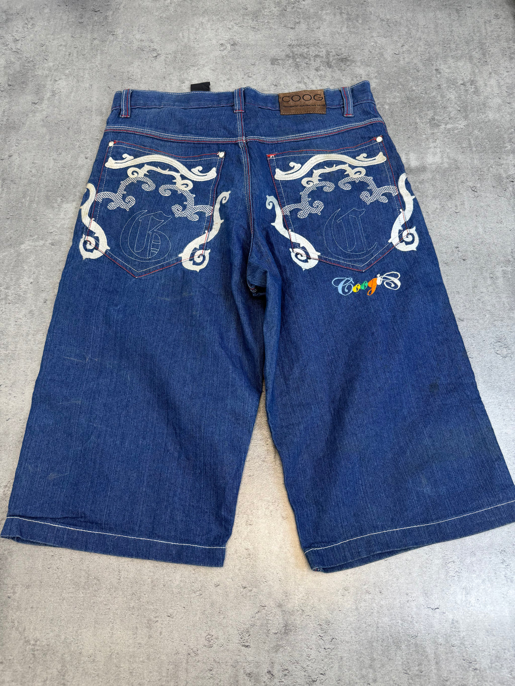 Coogi Baggy Jorts Spodenki Długie Szerokie Jeansowe Szorty Oldschool 90s Vintage Embroidery