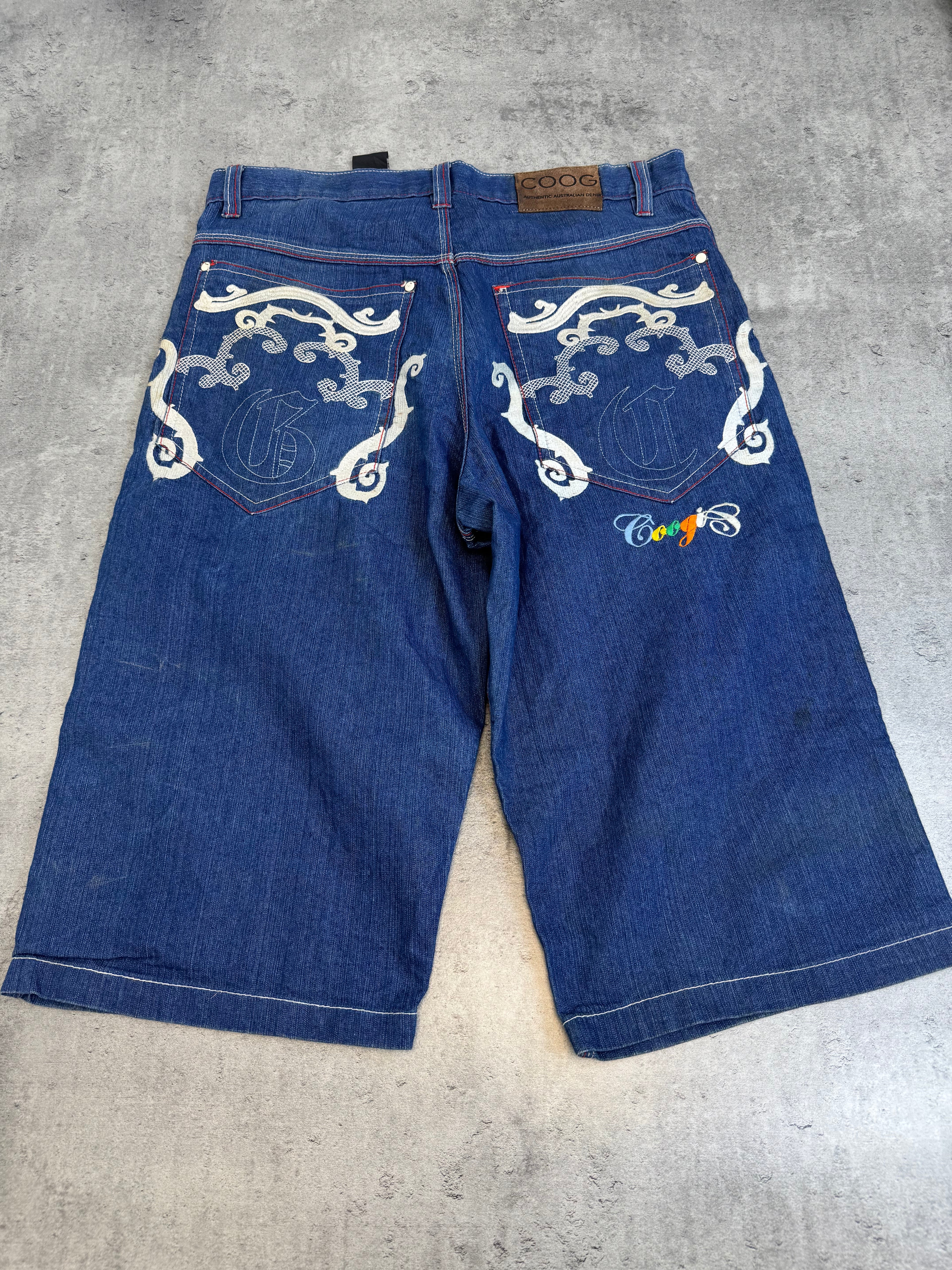 Coogi Baggy Jorts Spodenki Długie Szerokie Jeansowe Szorty Oldschool 90s Vintage Embroidery