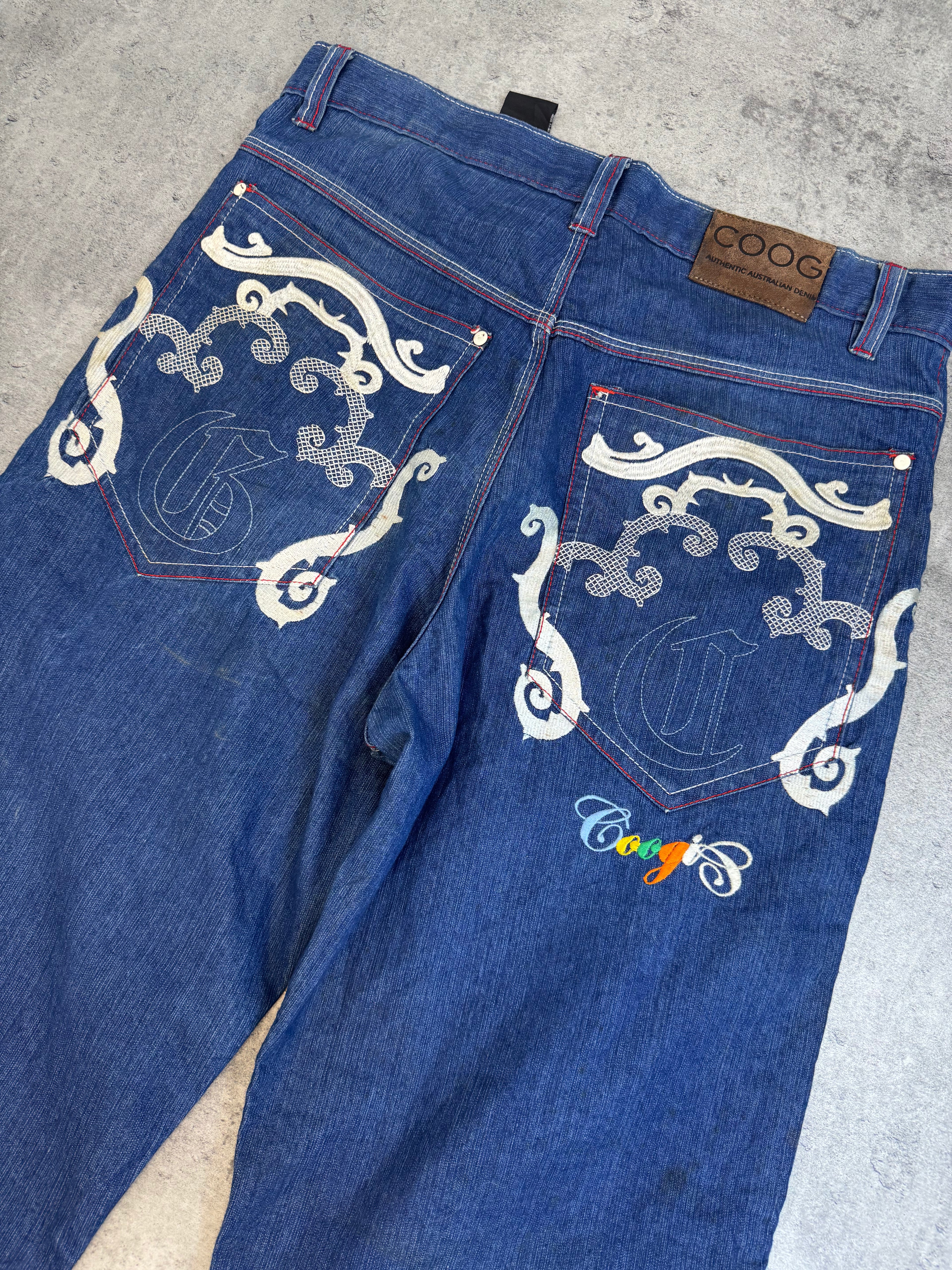 Coogi Baggy Jorts Spodenki Długie Szerokie Jeansowe Szorty Oldschool 90s Vintage Embroidery