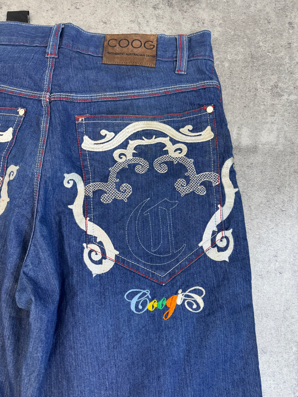 Coogi Baggy Jorts Spodenki Długie Szerokie Jeansowe Szorty Oldschool 90s Vintage Embroidery