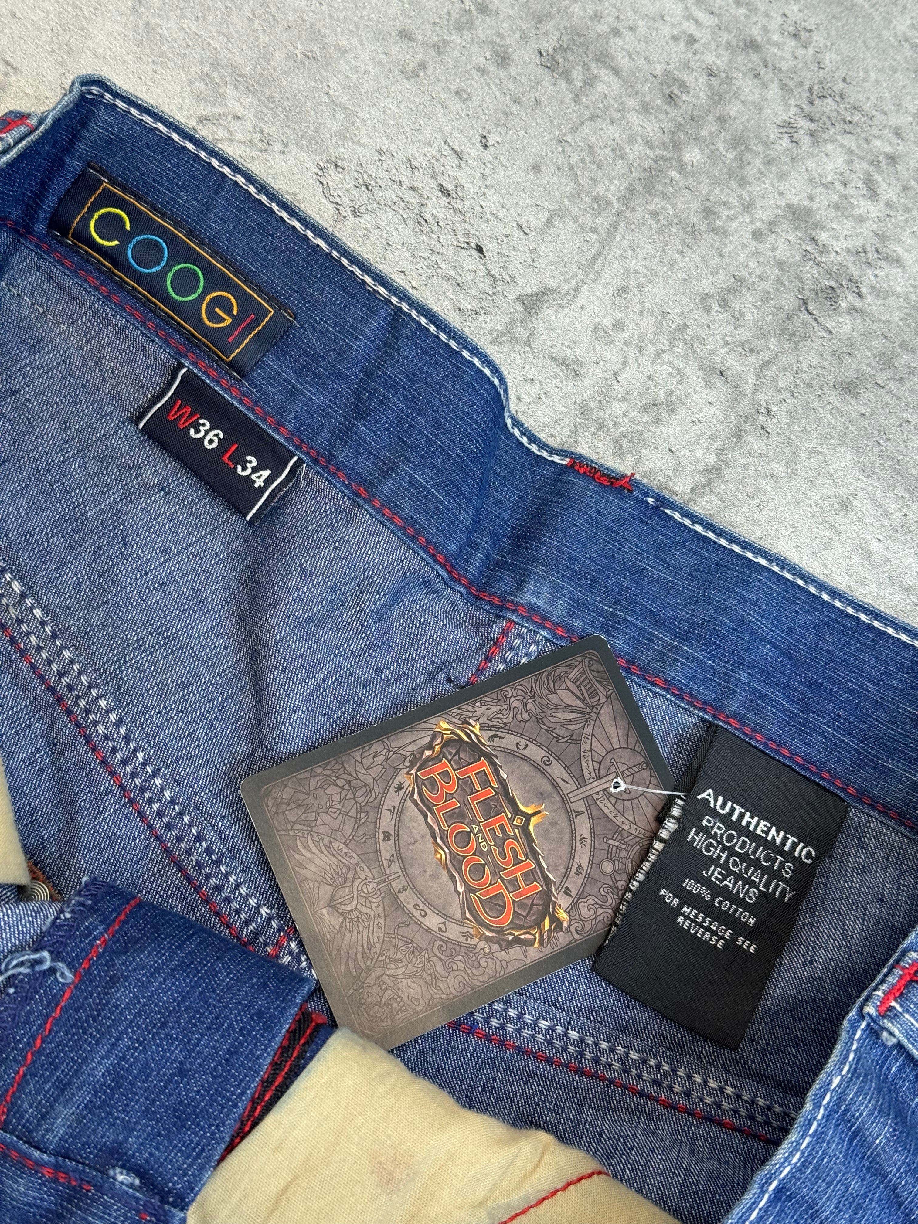 Coogi Baggy Jorts Spodenki Długie Szerokie Jeansowe Szorty Oldschool 90s Vintage Embroidery