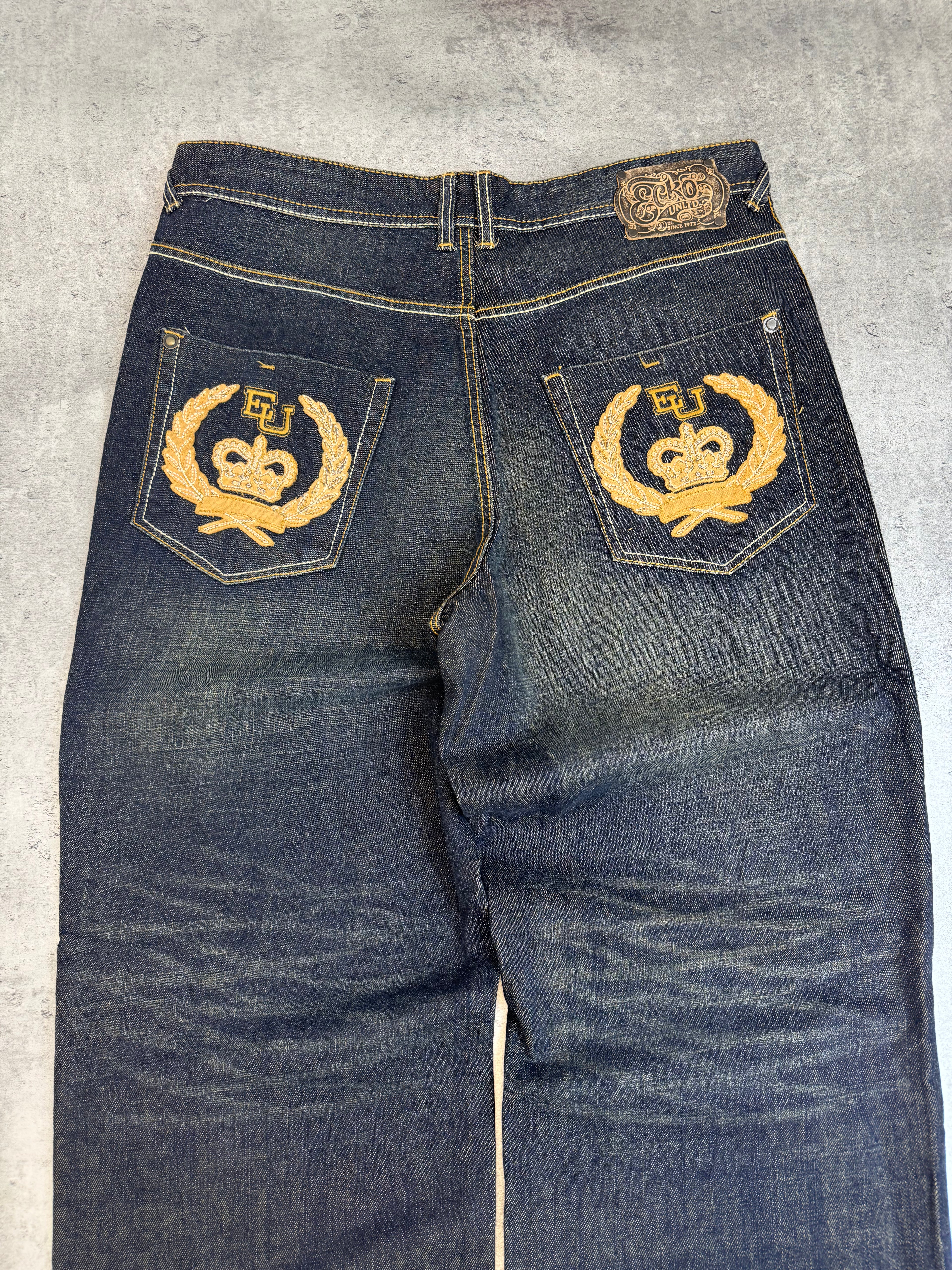 Ecko Unltd Vintage y2k Spodnie Jeansowe Baggy 2000s Rare Embroidery