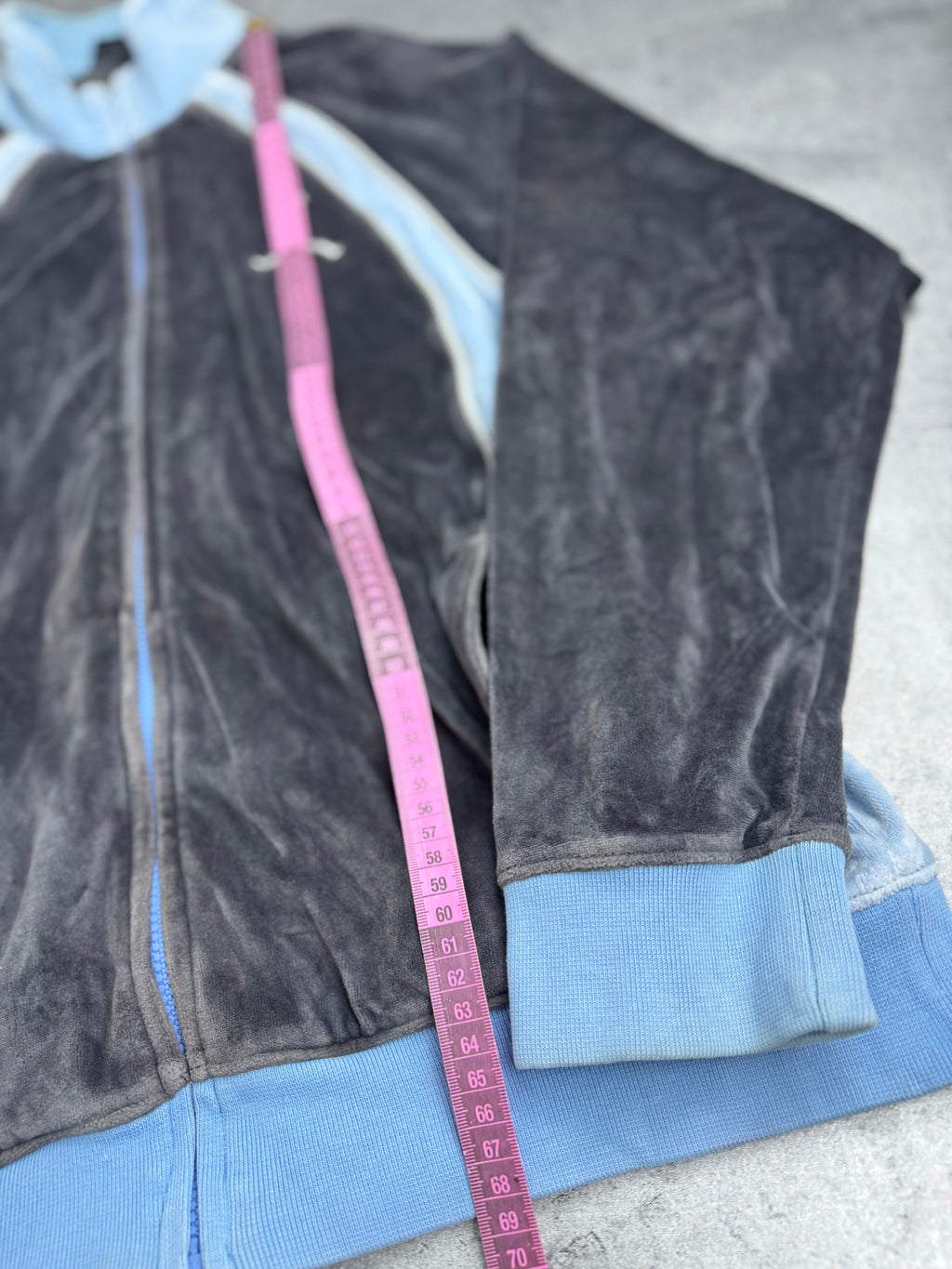 Air Jordan y2k Vintage 2000s Velour Tracksuit Jacket Bluza Welurowa Szaro Niebieska Koszykarska Dresowa