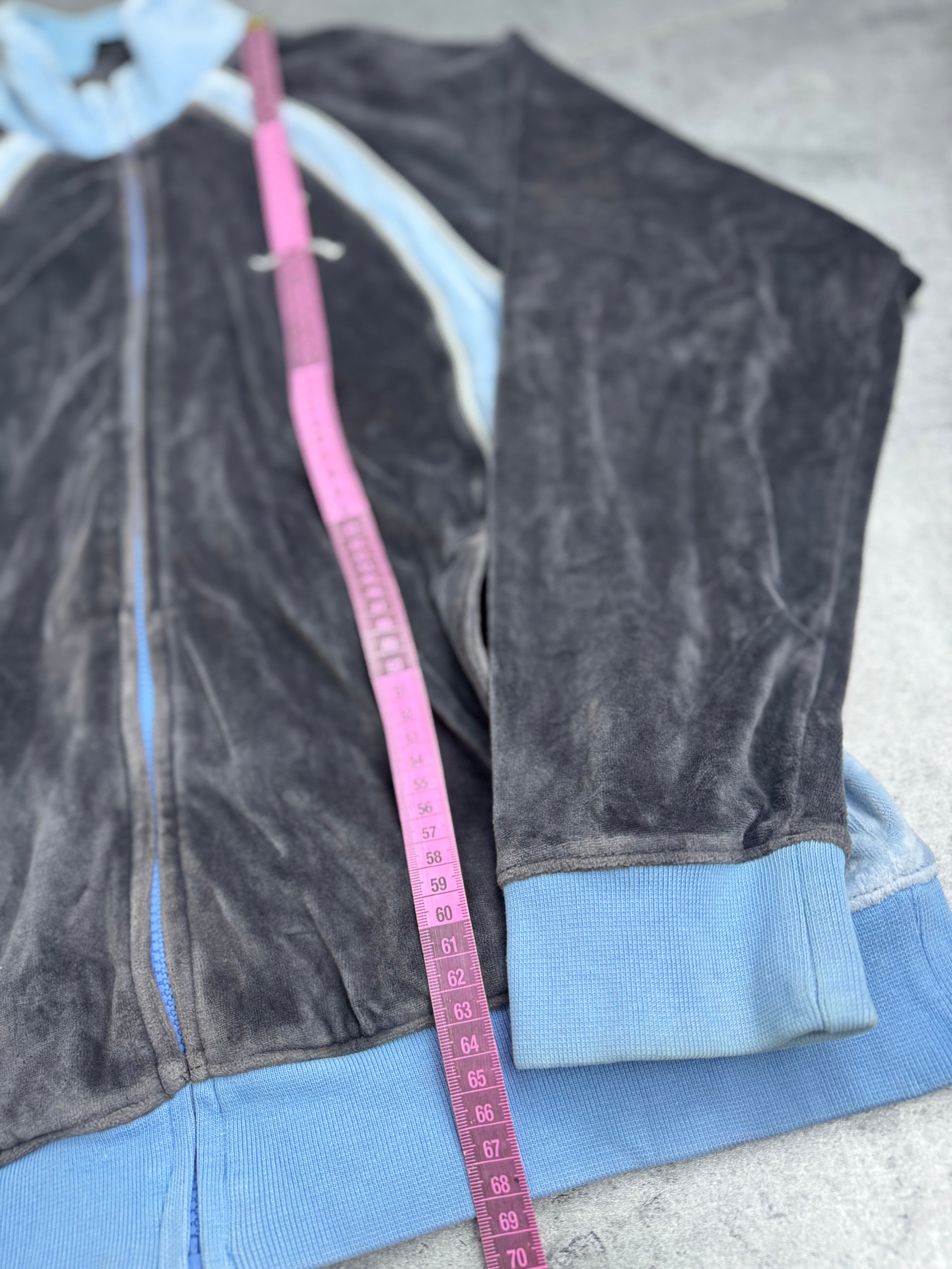 Air Jordan y2k Vintage 2000s Velour Tracksuit Jacket Bluza Welurowa Szaro Niebieska Koszykarska Dresowa