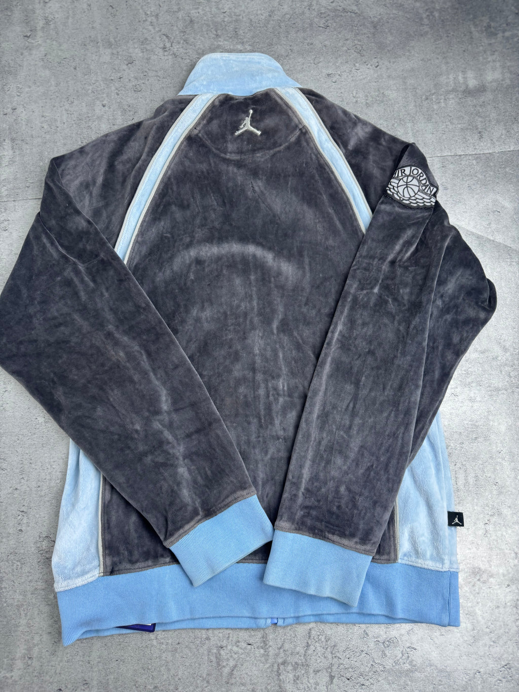 Air Jordan y2k Vintage 2000s Velour Tracksuit Jacket Bluza Welurowa Szaro Niebieska Koszykarska Dresowa
