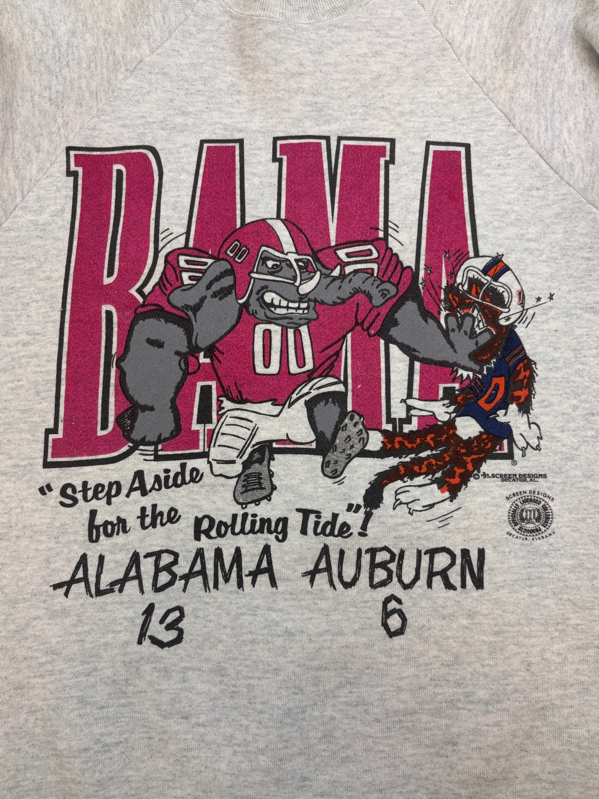 Alabama x Auburn 1991 NCAA Football Game Souvenir Sweatshirt Championship Made in USA Fruit of The Loom Crewneck Bluza Sportowa