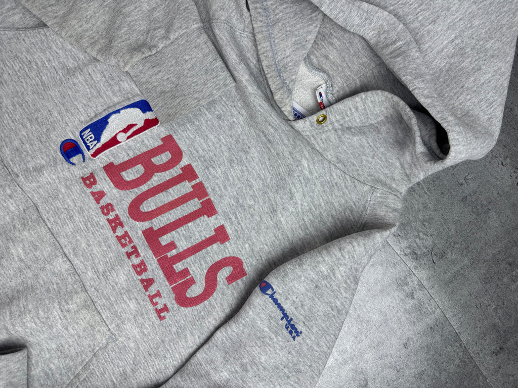 90s Champion Chicago Bulls Bluza z Kapturem Vintage NBA Koszykarska Michael Jordan