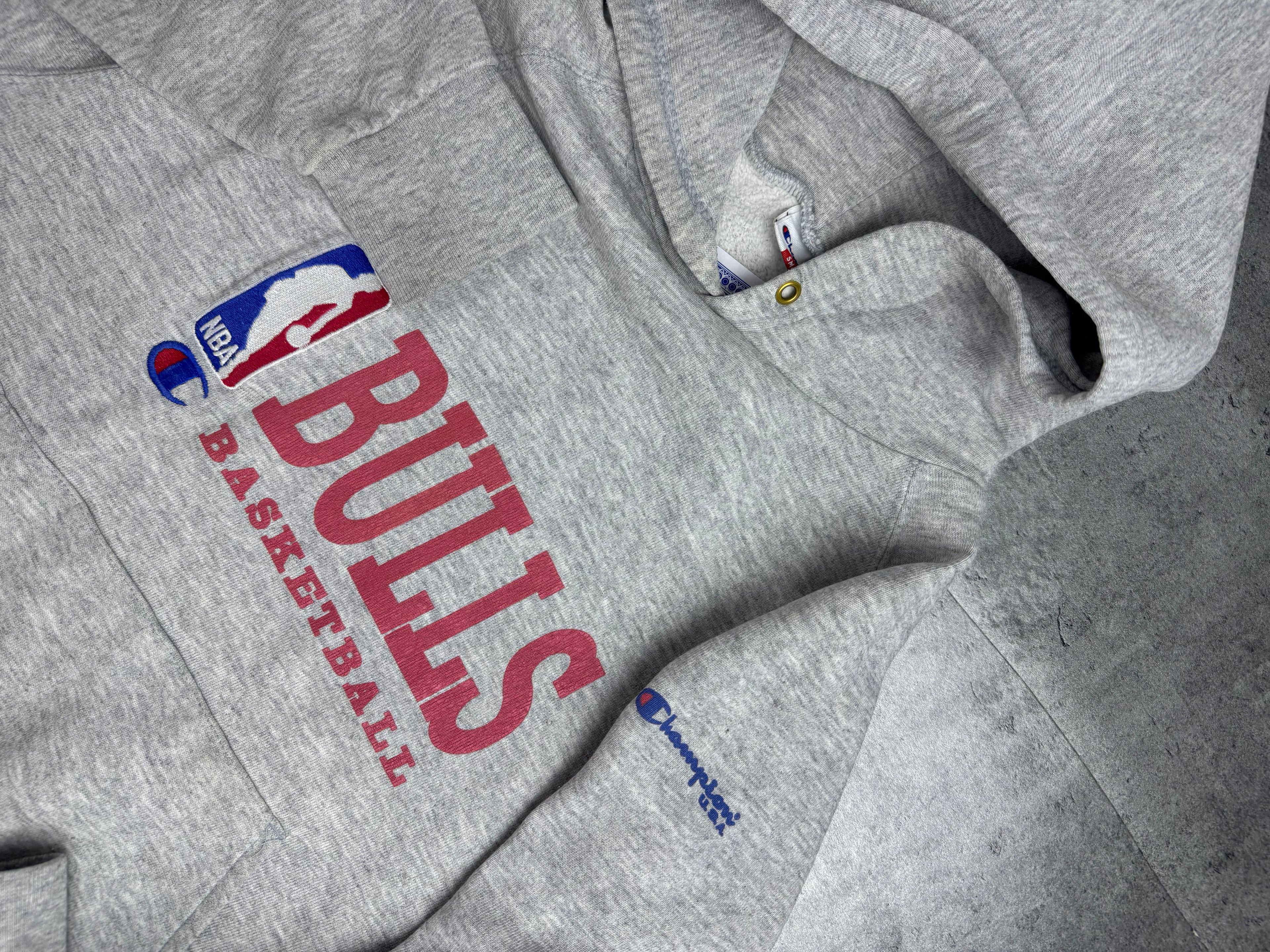 90s Champion Chicago Bulls Bluza z Kapturem Vintage NBA Koszykarska Michael Jordan