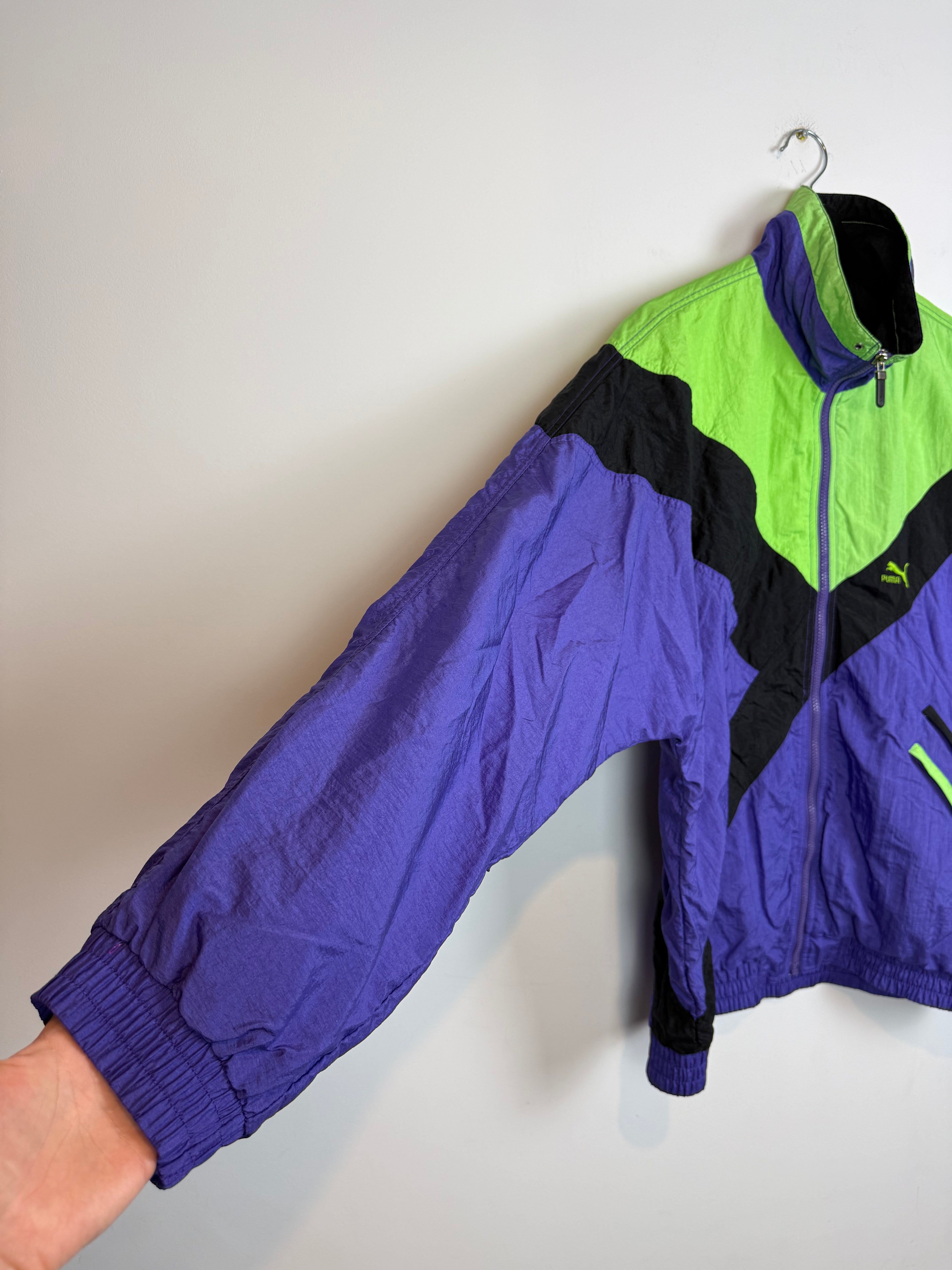 Vintage 80s Puma Windbreaker Tracksuit Purple Green Size Tagged M – fits modern M/L