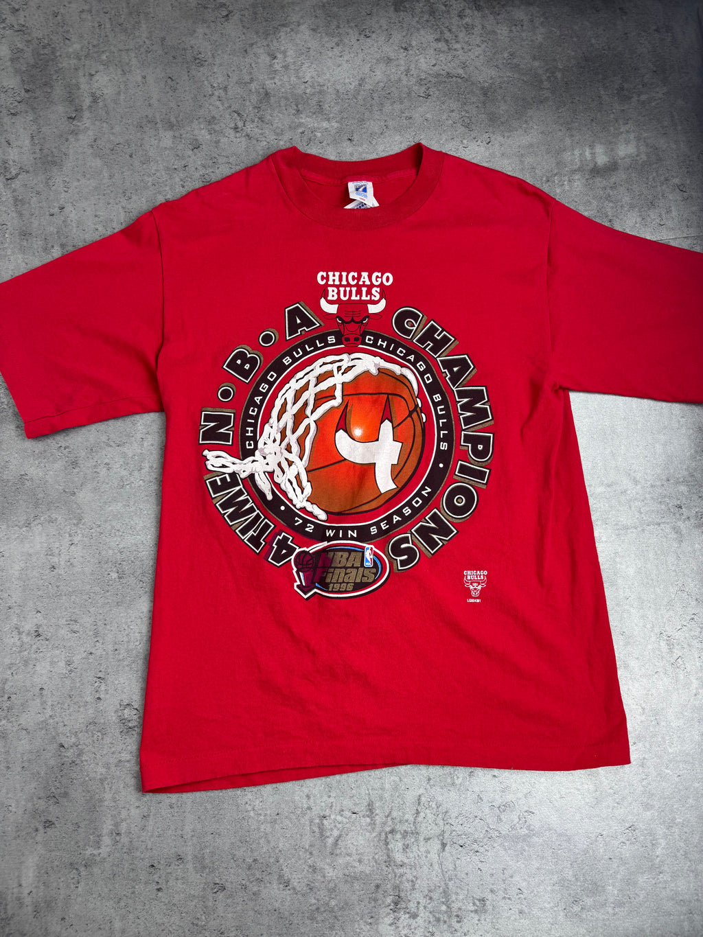 1996 NBA Chicago Bulls Single Stitch Champions 72 Wins Season Michael Jordan Championship Tee Shirt Koszulka
