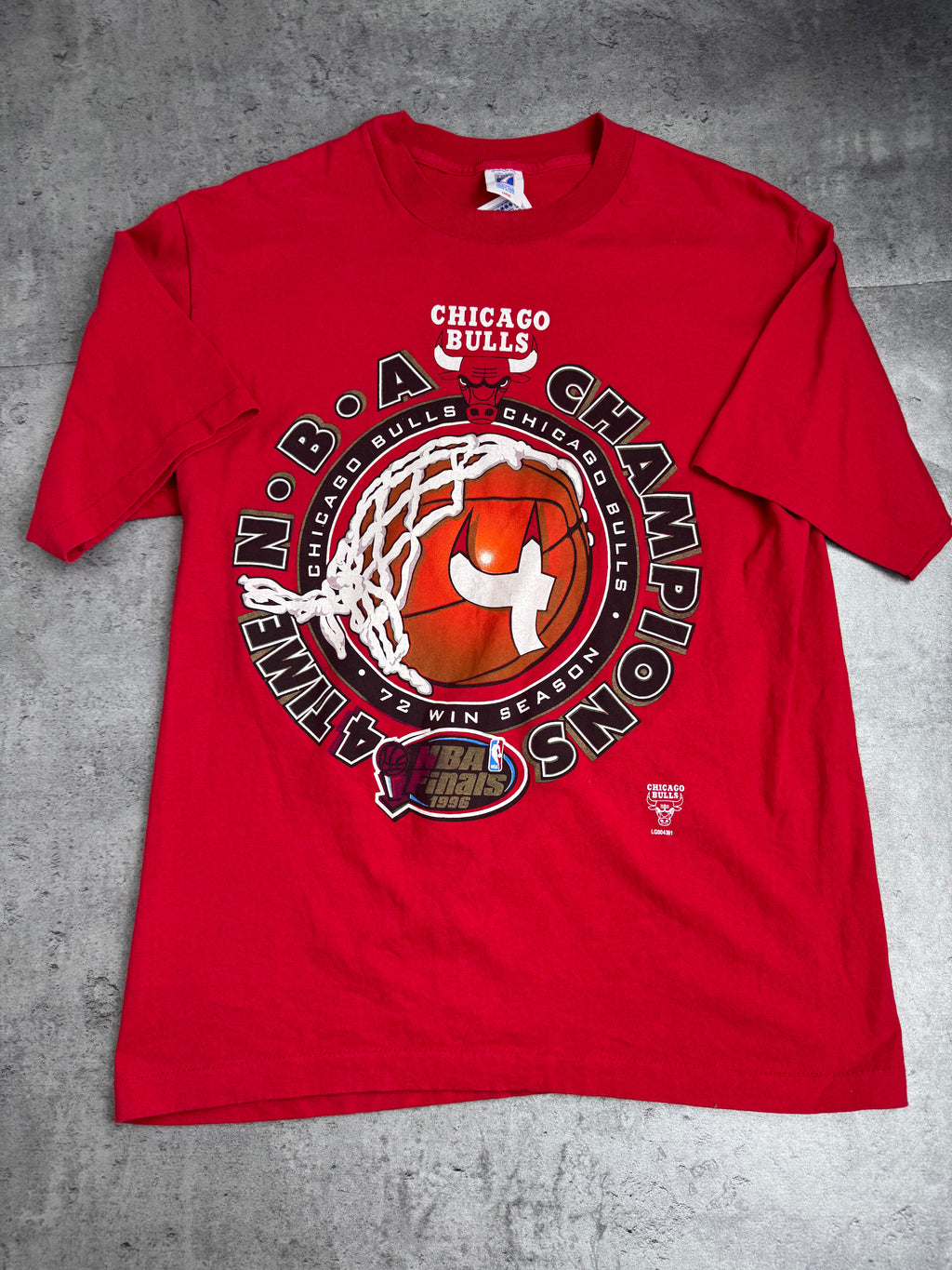 1996 NBA Chicago Bulls Single Stitch Champions 72 Wins Season Michael Jordan Championship Tee Shirt Koszulka
