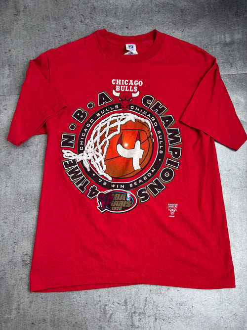 1996 NBA Chicago Bulls Single Stitch Champions 72 Wins Season Michael Jordan Championship Tee Shirt Koszulka