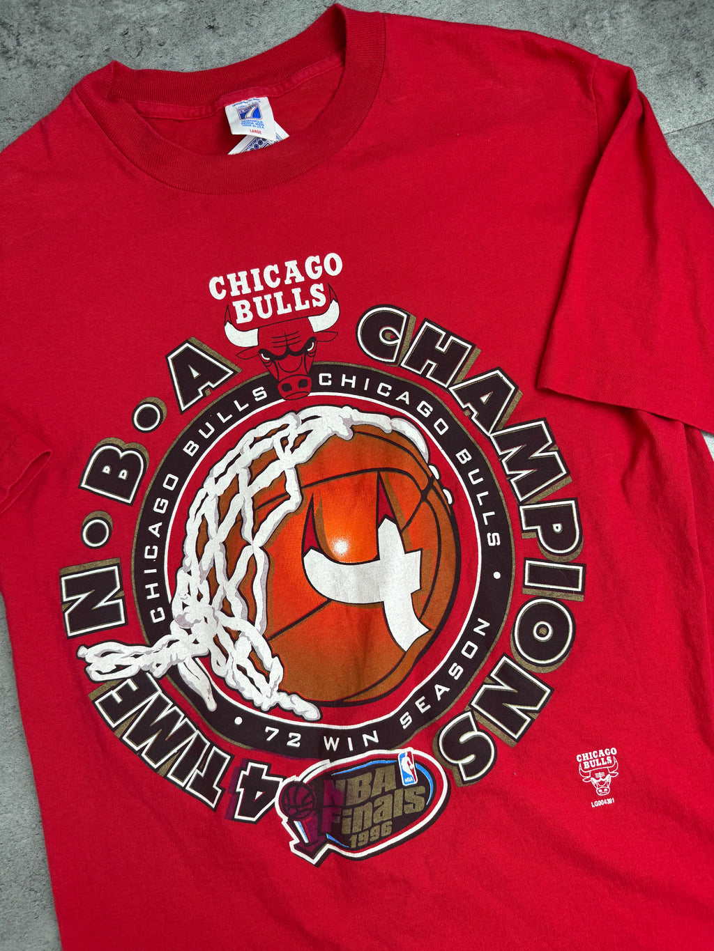 1996 NBA Chicago Bulls Single Stitch Champions 72 Wins Season Michael Jordan Championship Tee Shirt Koszulka