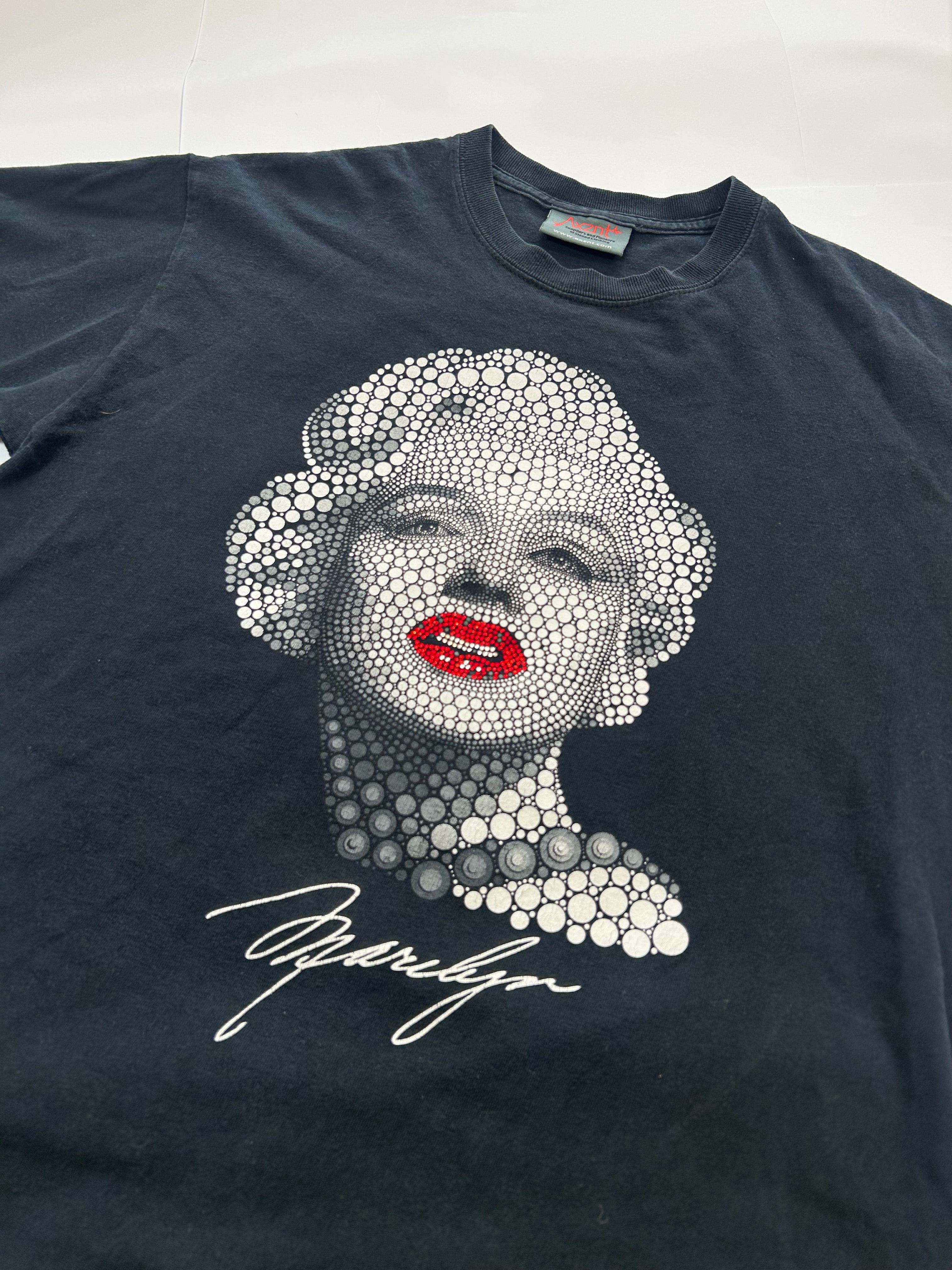 Czarny tshirt z nadrukiem Marilyn Monroe z cekinami