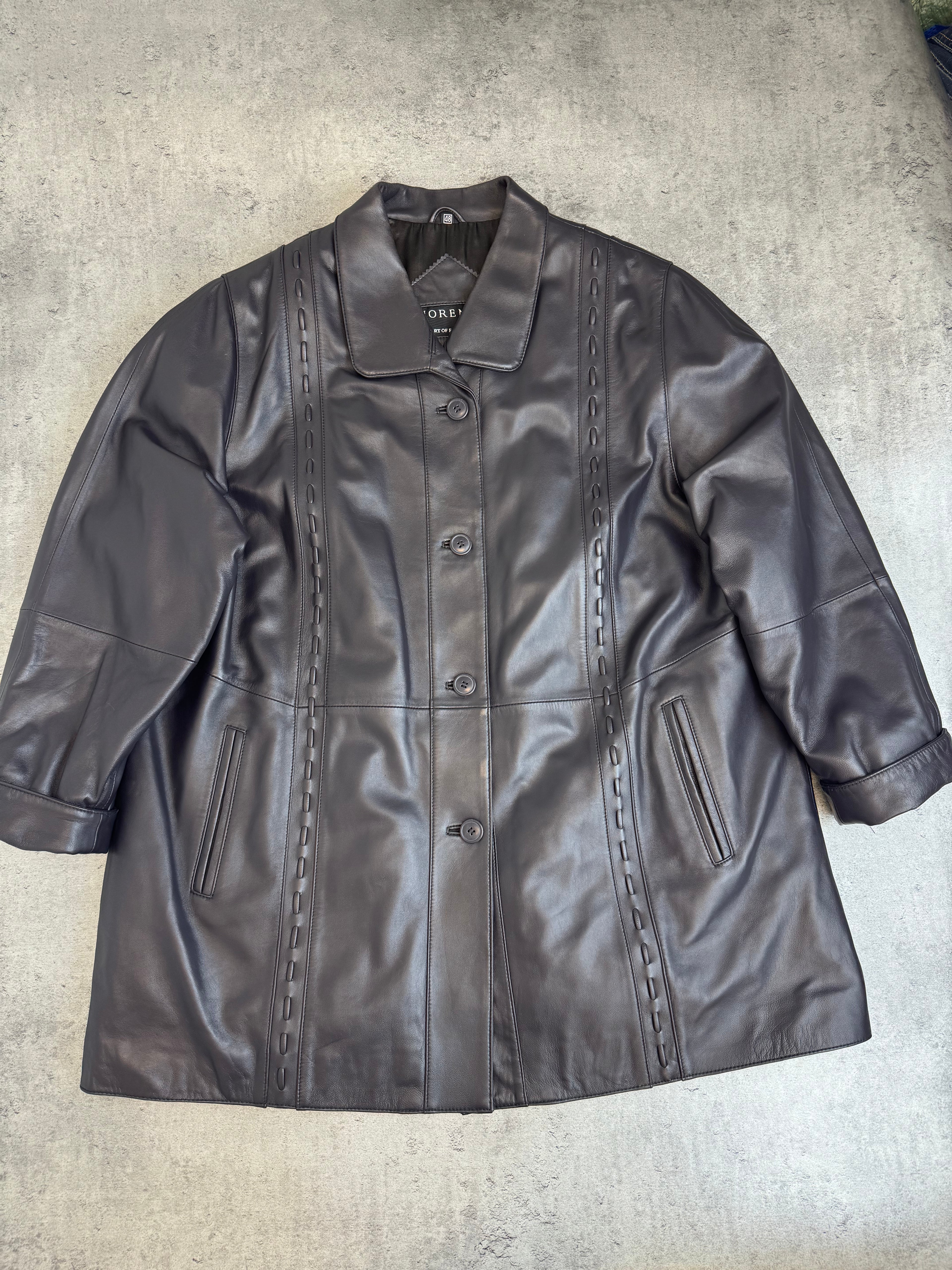 Morena 90s Art of Fashion Echt Leather Vintage Skórzana Kurtka Parka Płaszcz we wzorki