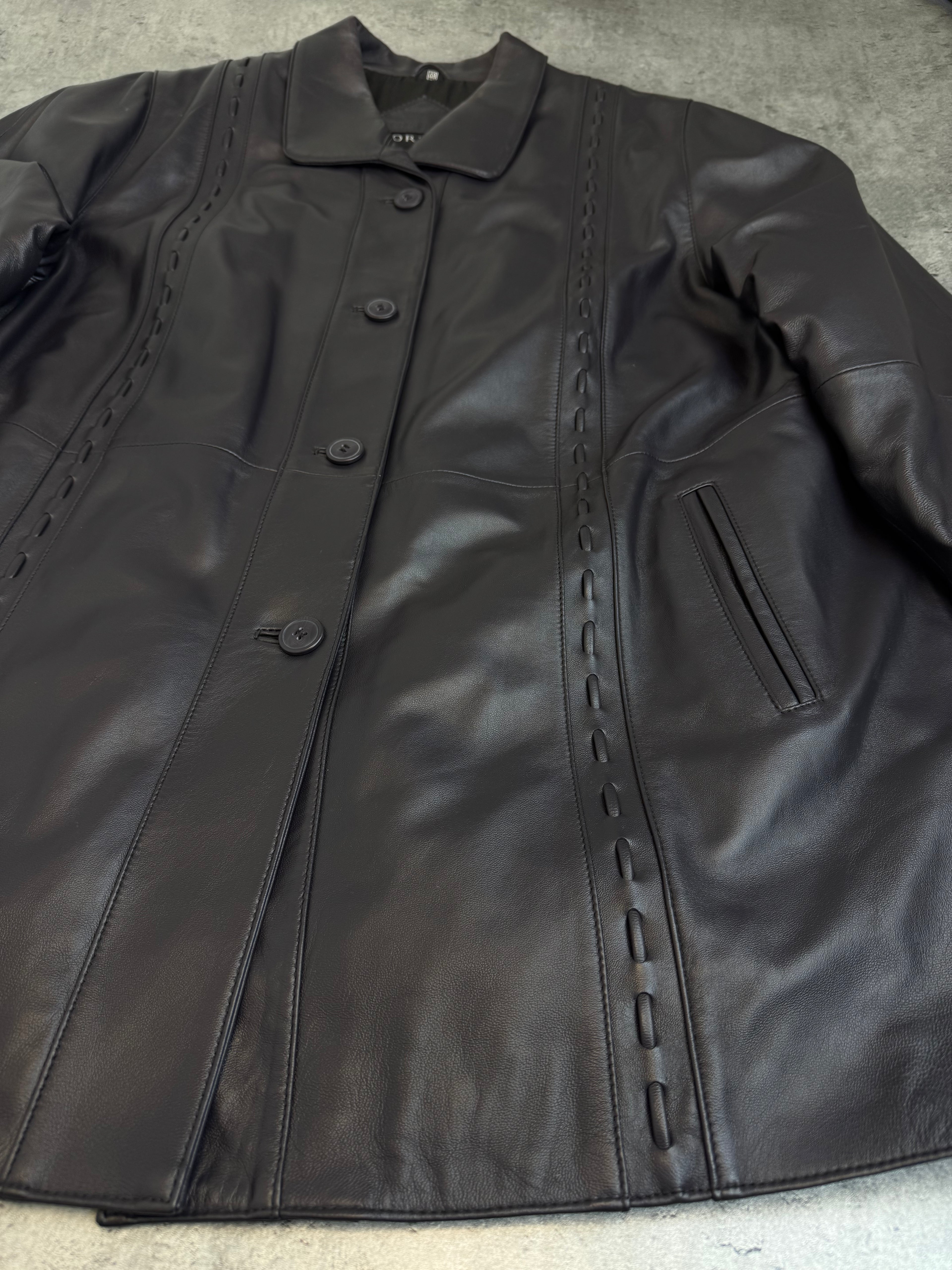 Morena 90s Art of Fashion Echt Leather Vintage Skórzana Kurtka Parka Płaszcz we wzorki