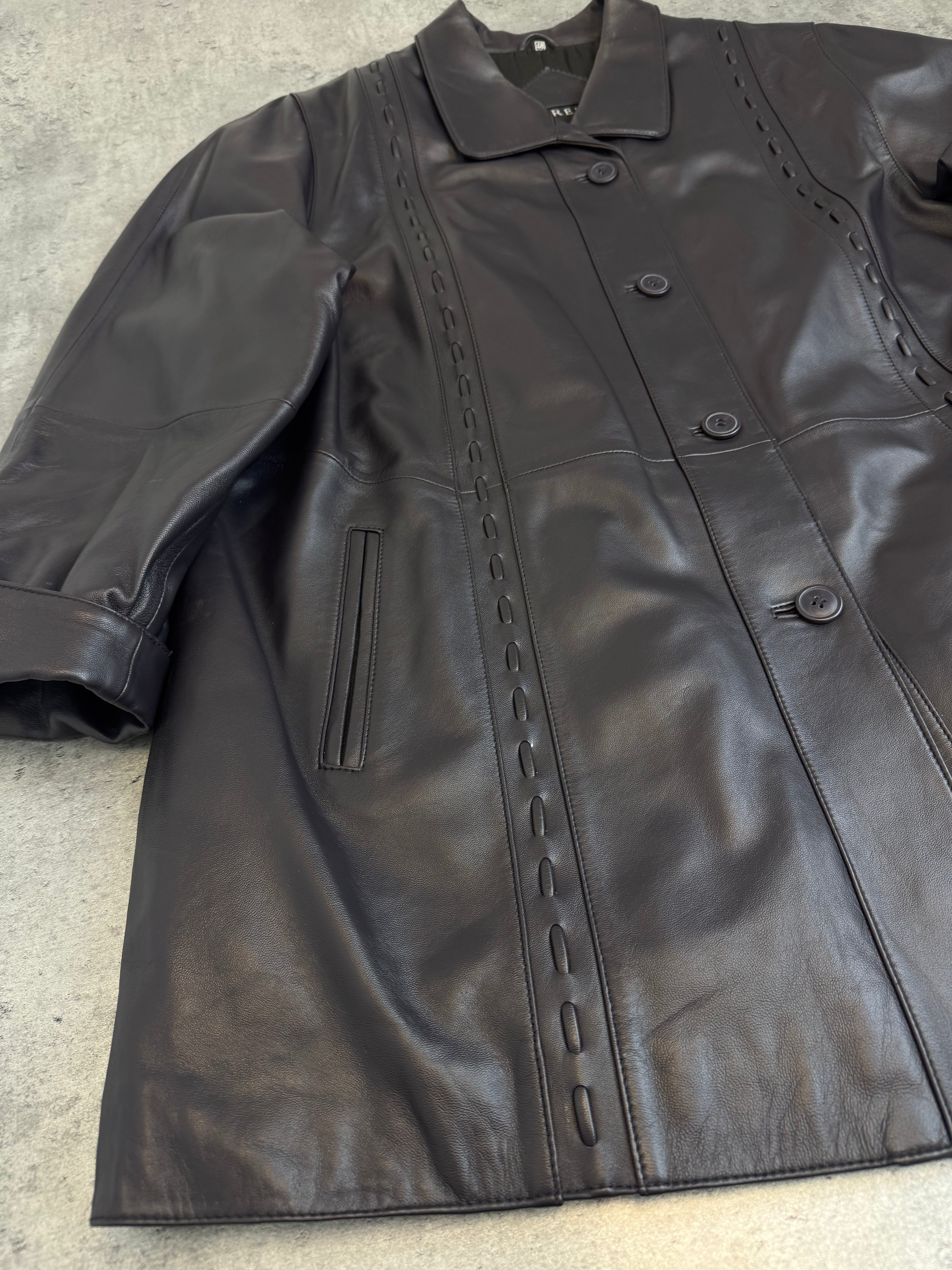 Morena 90s Art of Fashion Echt Leather Vintage Skórzana Kurtka Parka Płaszcz we wzorki