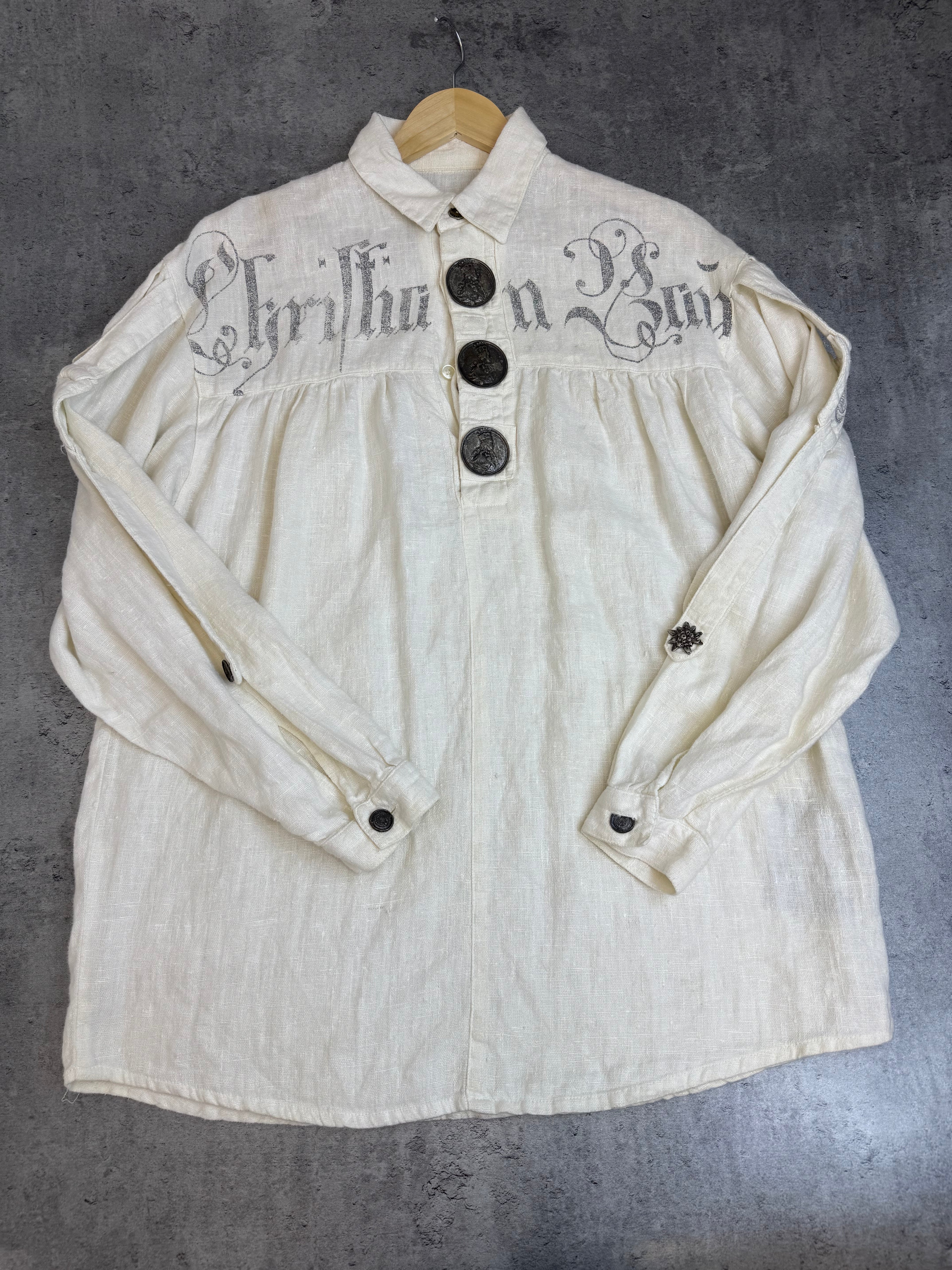 Stockerpoint 100% Linen Lniana Button Down Shirt Koszula Shirt Gothic Fairy Grunge Boho Medieval Oktoberfest