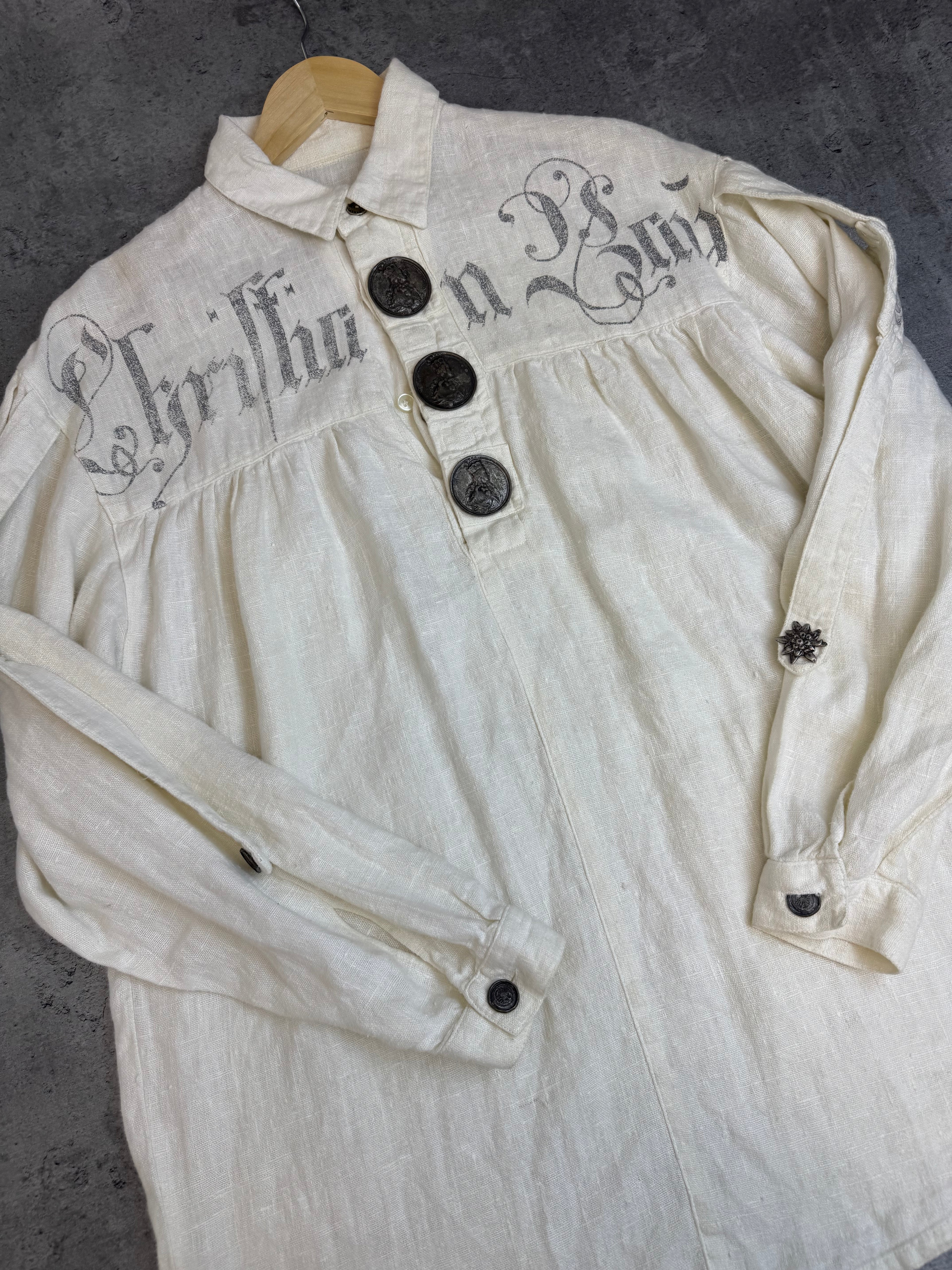 Stockerpoint 100% Linen Lniana Button Down Shirt Koszula Shirt Gothic Fairy Grunge Boho Medieval Oktoberfest