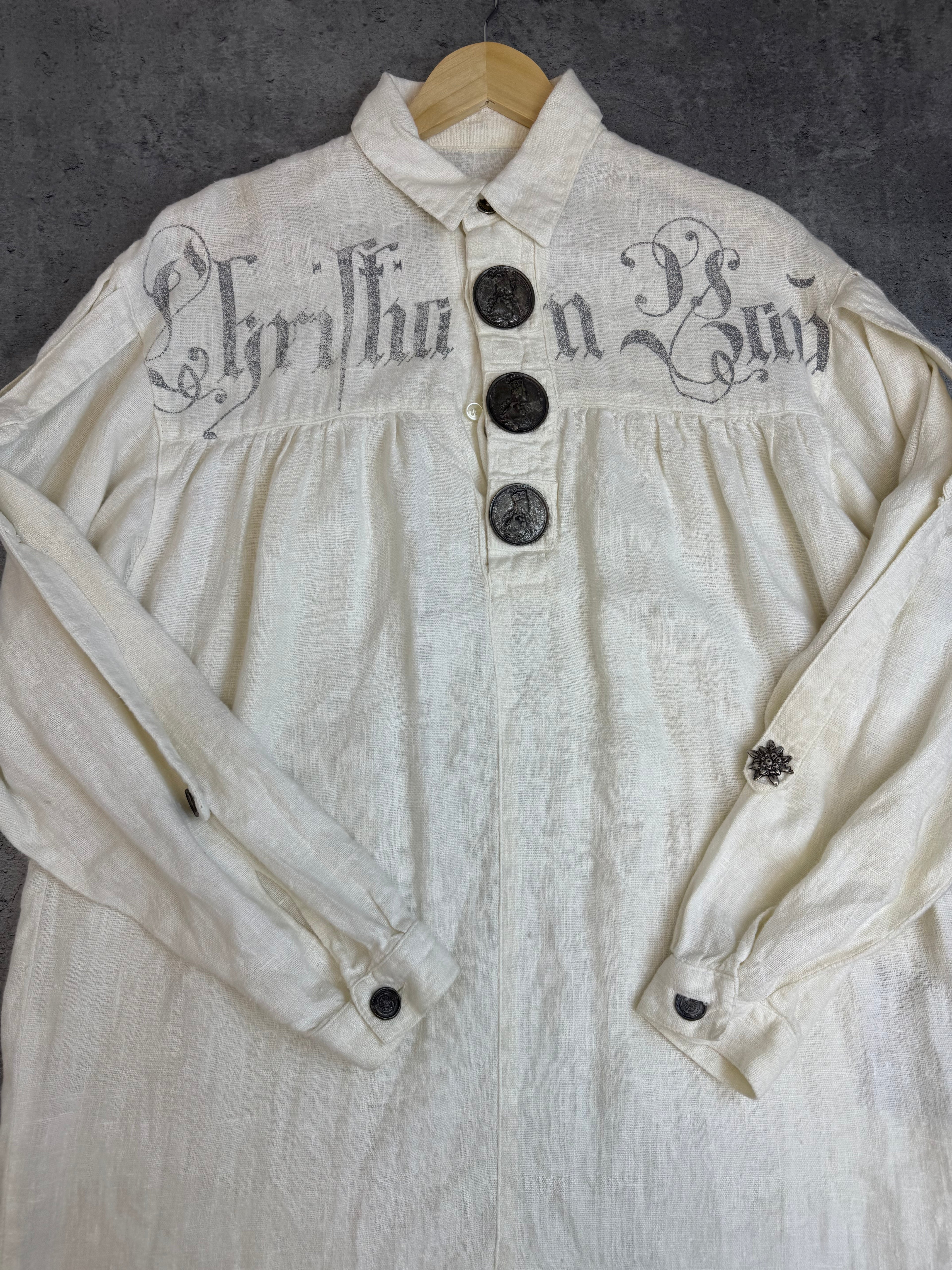 Stockerpoint 100% Linen Lniana Button Down Shirt Koszula Shirt Gothic Fairy Grunge Boho Medieval Oktoberfest