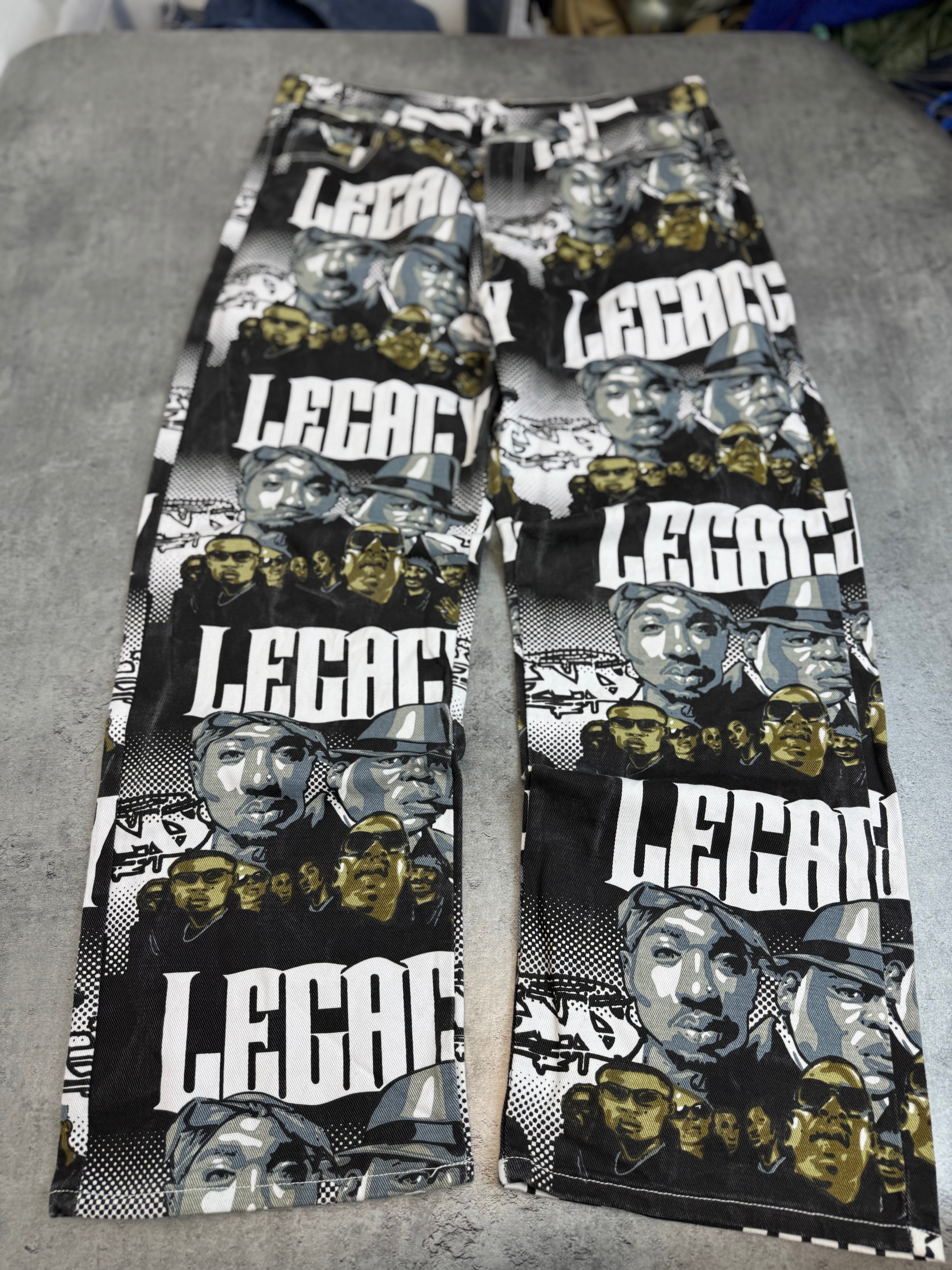 Makaveli 2Pac Tupac Vintage Baggy Jeans Spodnie Jeansowe Wide Leg AOP All Over Print HipHop Y2K