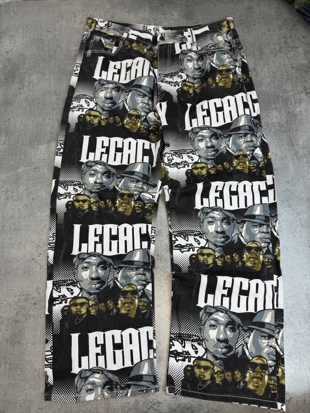 Makaveli 2Pac Tupac Vintage Baggy Jeans Spodnie Jeansowe Wide Leg AOP All Over Print HipHop Y2K