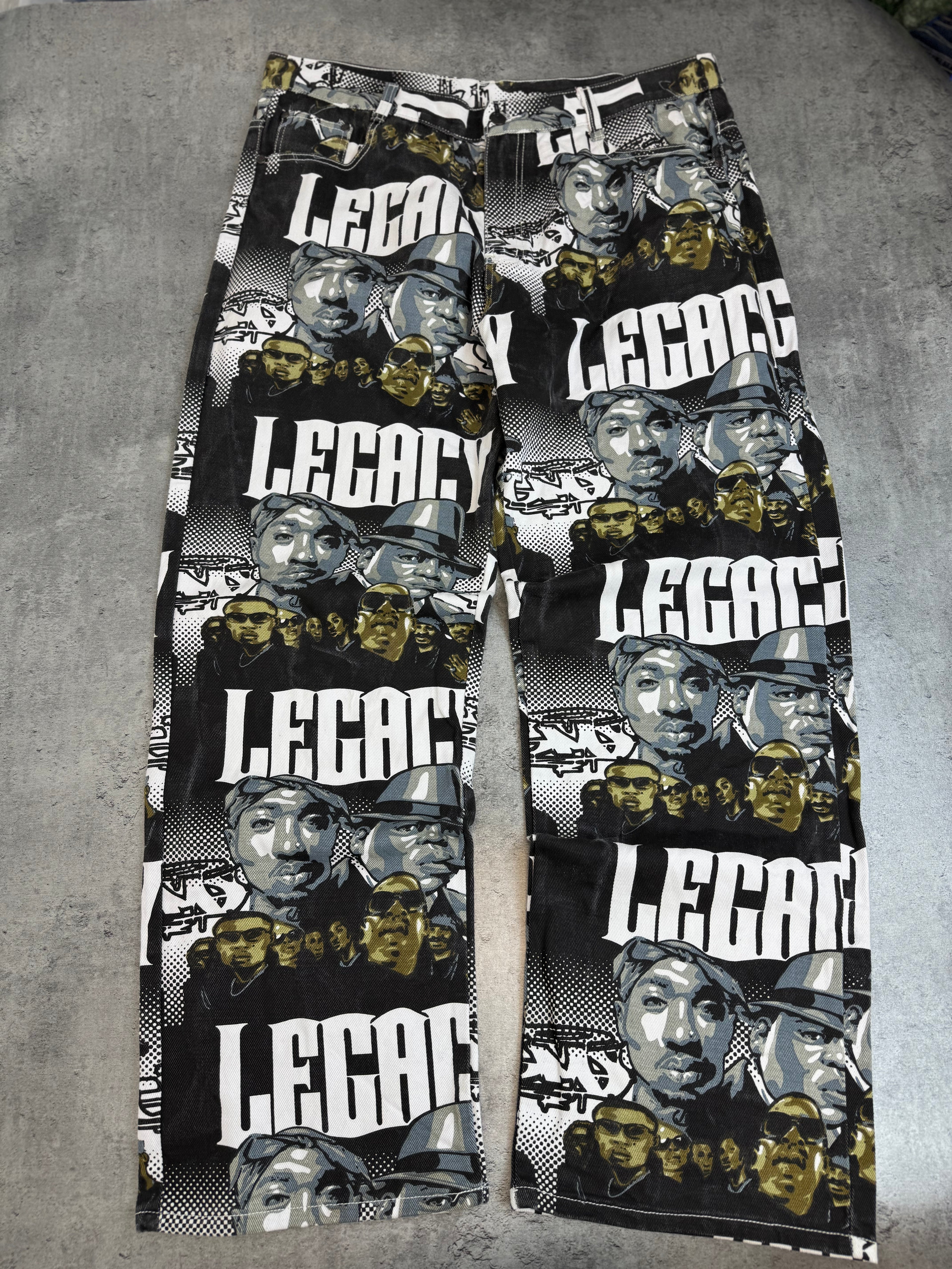 Makaveli 2Pac Tupac Vintage Baggy Jeans Spodnie Jeansowe Wide Leg AOP All Over Print HipHop Y2K