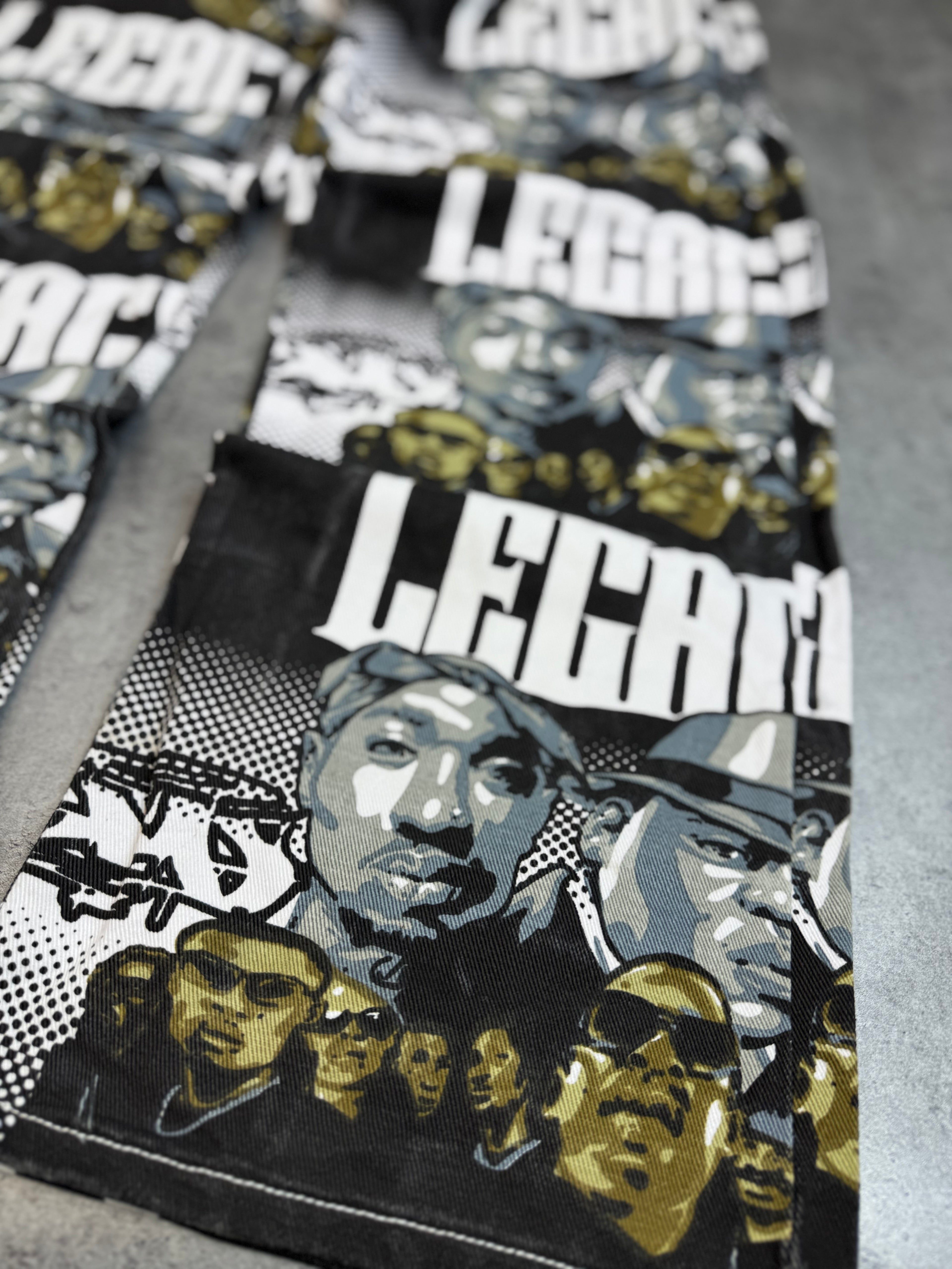 Makaveli 2Pac Tupac Vintage Baggy Jeans Spodnie Jeansowe Wide Leg AOP All Over Print HipHop Y2K