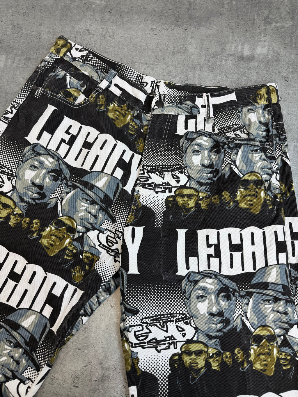 Makaveli 2Pac Tupac Vintage Baggy Jeans Spodnie Jeansowe Wide Leg AOP All Over Print HipHop Y2K
