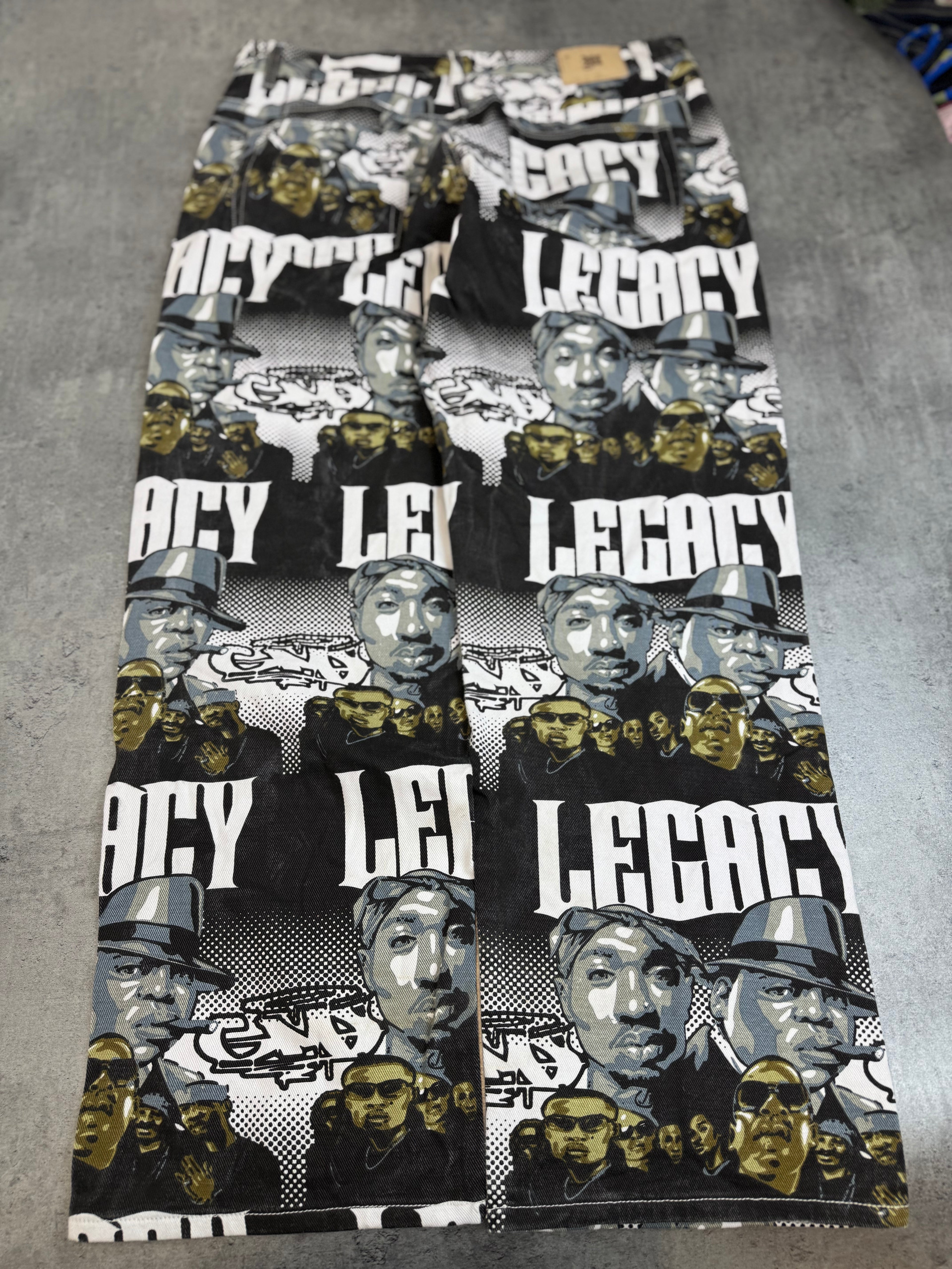 Makaveli 2Pac Tupac Vintage Baggy Jeans Spodnie Jeansowe Wide Leg AOP All Over Print HipHop Y2K