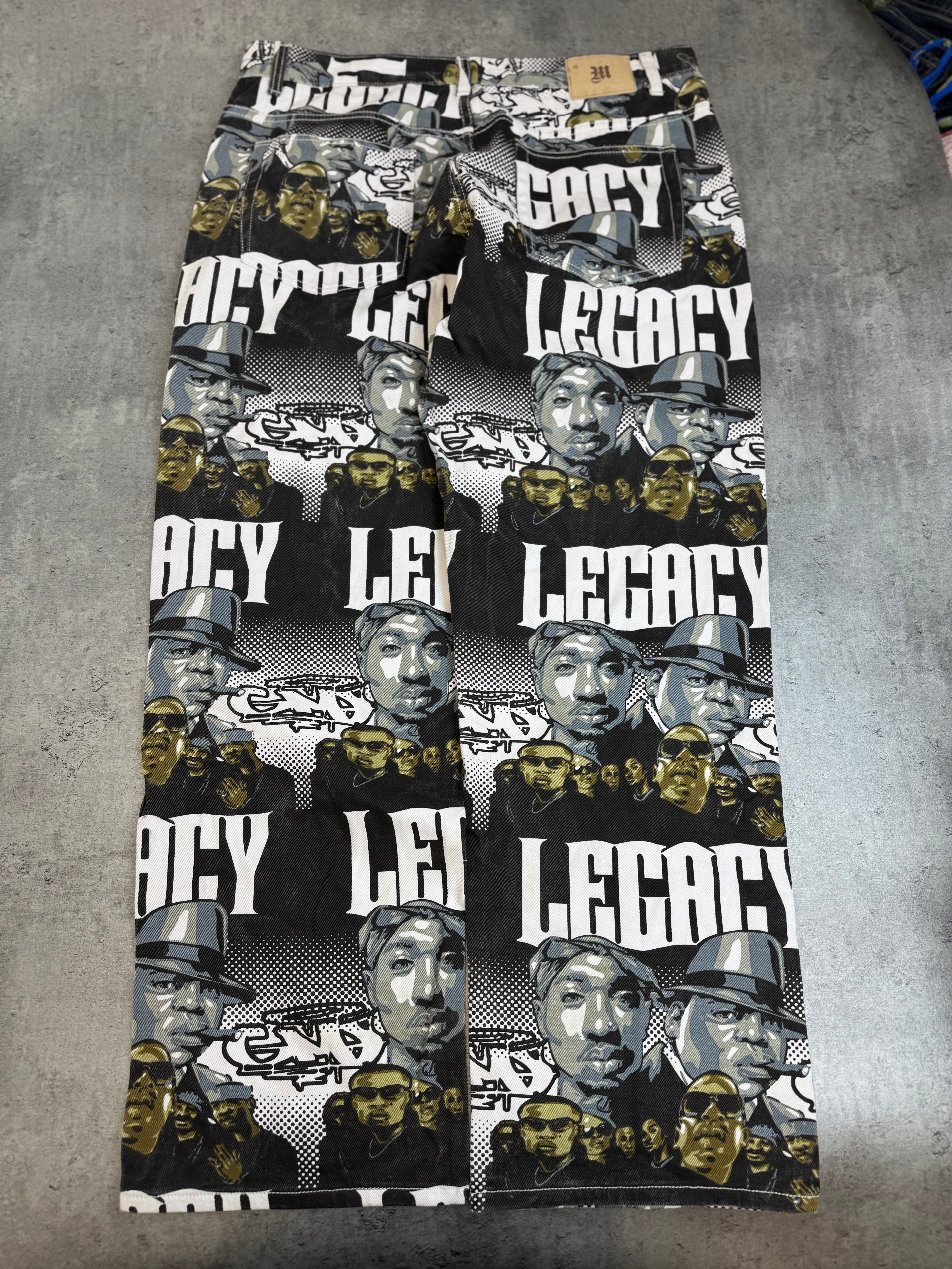 Makaveli 2Pac Tupac Vintage Baggy Jeans Spodnie Jeansowe Wide Leg AOP All Over Print HipHop Y2K