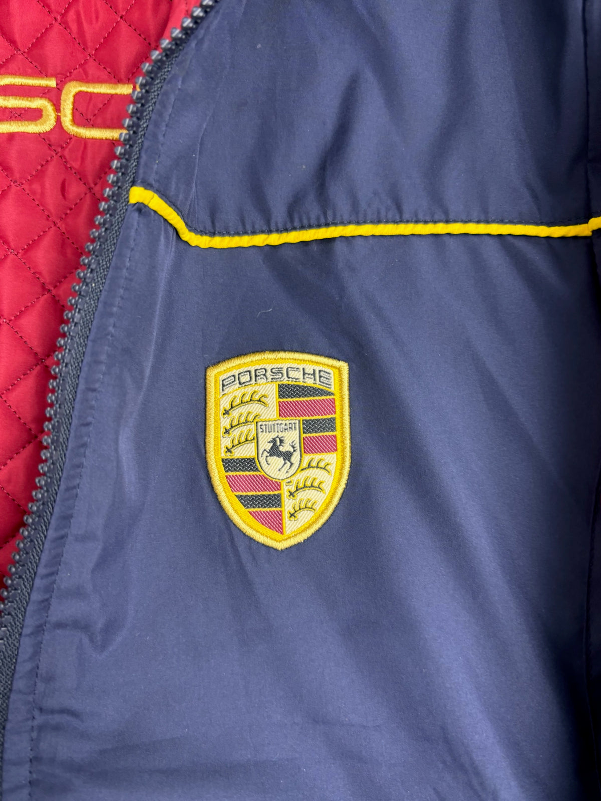 PORSCHE OFFICIALY LICENSED REVERSIBLE RACING JACKET SPELLOUT BOMBER KURTKA VINTAGE Y2K WYŚCIGOWA