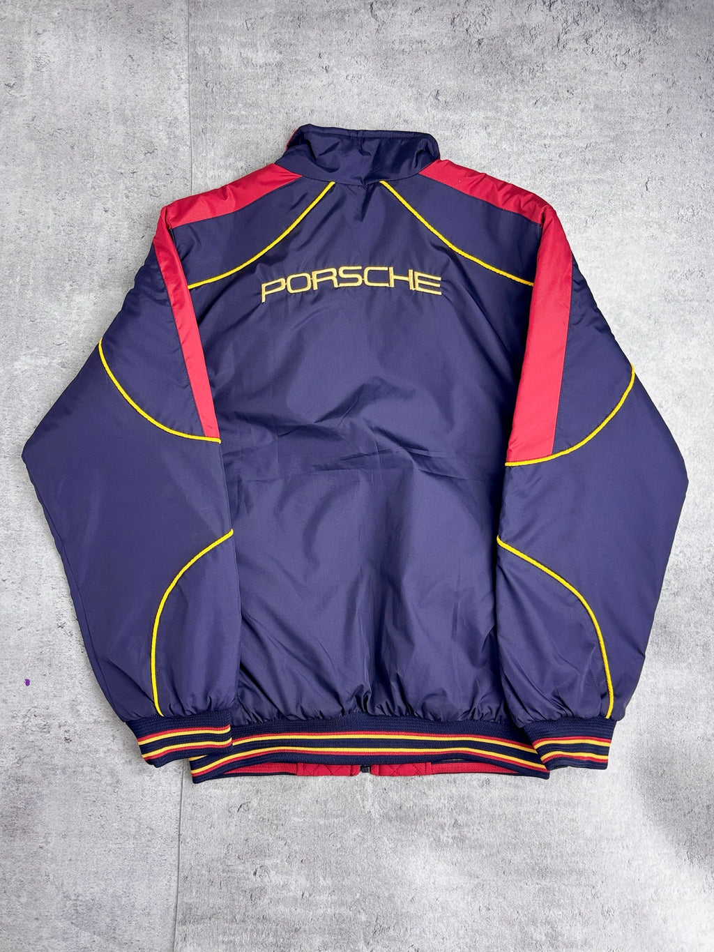 PORSCHE OFFICIALY LICENSED REVERSIBLE RACING JACKET SPELLOUT BOMBER KURTKA VINTAGE Y2K WYŚCIGOWA
