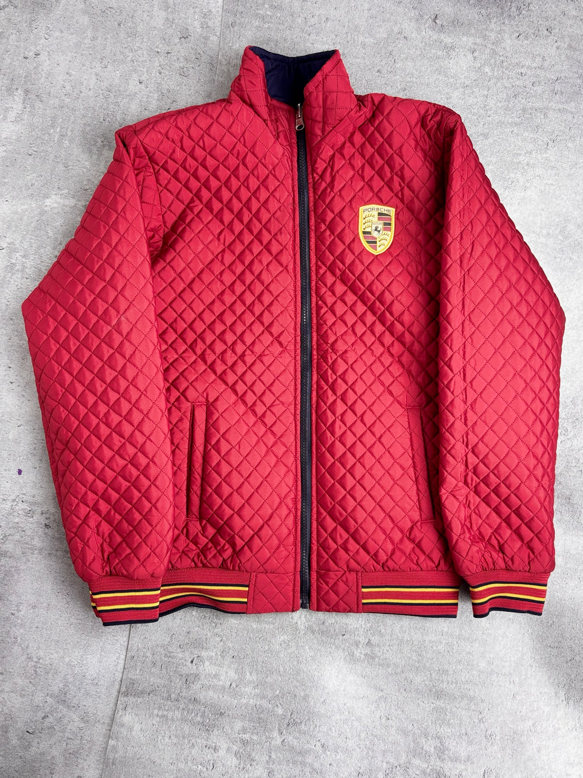 PORSCHE OFFICIALY LICENSED REVERSIBLE RACING JACKET SPELLOUT BOMBER KURTKA VINTAGE Y2K WYŚCIGOWA