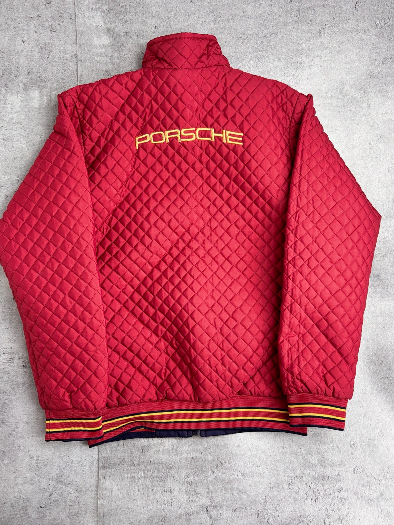 PORSCHE OFFICIALY LICENSED REVERSIBLE RACING JACKET SPELLOUT BOMBER KURTKA VINTAGE Y2K WYŚCIGOWA