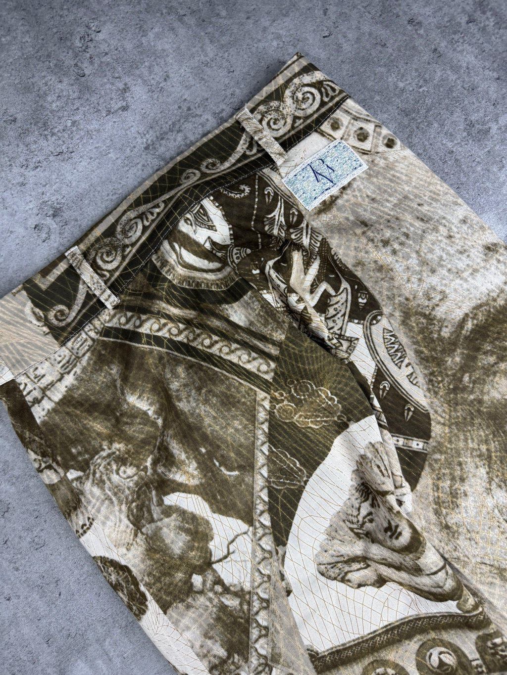 Dzwony Spodnie Y2K All Over Print  Versace Style Rare Włoskie 90s Obrazki Mozaiki Flared Bootcut Poszerzane