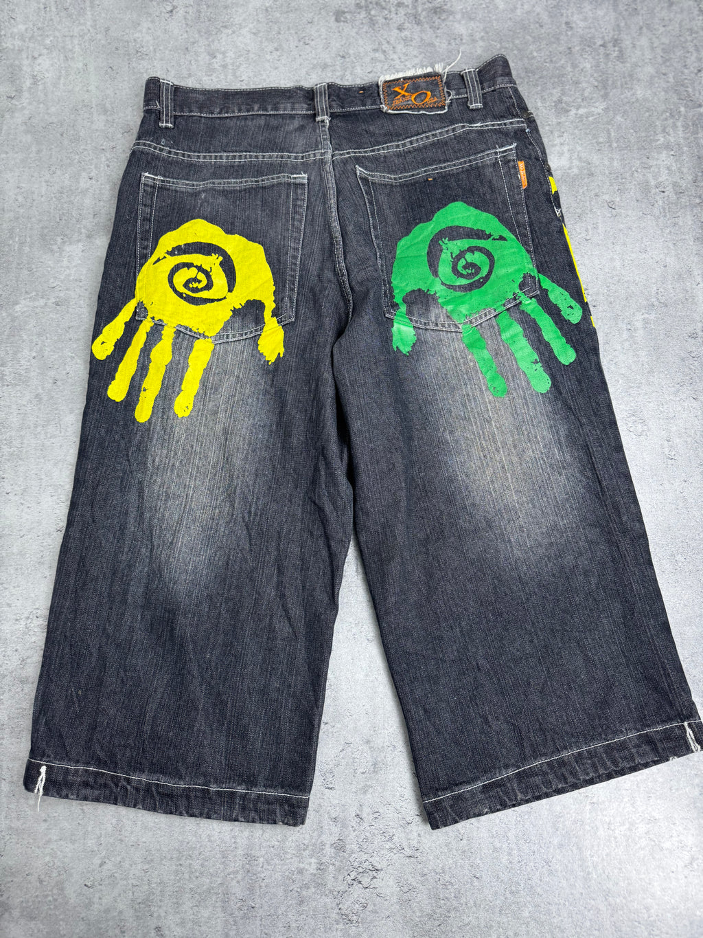 Miskeen Vintage Y2K Shorts Baggy Jorts Denim Jean Spodenki Jeansowe Długie HipHop Rap Skater All Over Print Hands