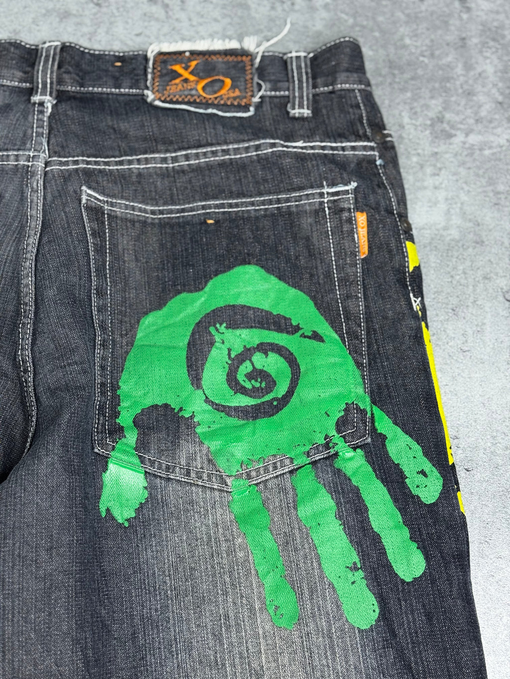 Miskeen Vintage Y2K Shorts Baggy Jorts Denim Jean Spodenki Jeansowe Długie HipHop Rap Skater All Over Print Hands