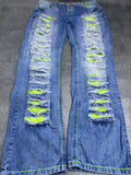 Cipo Baxx Distressed Spodnie Jeansy z Dziurami Neon Ripped Skull Cyber Goth Skater Emo Baggy Rare