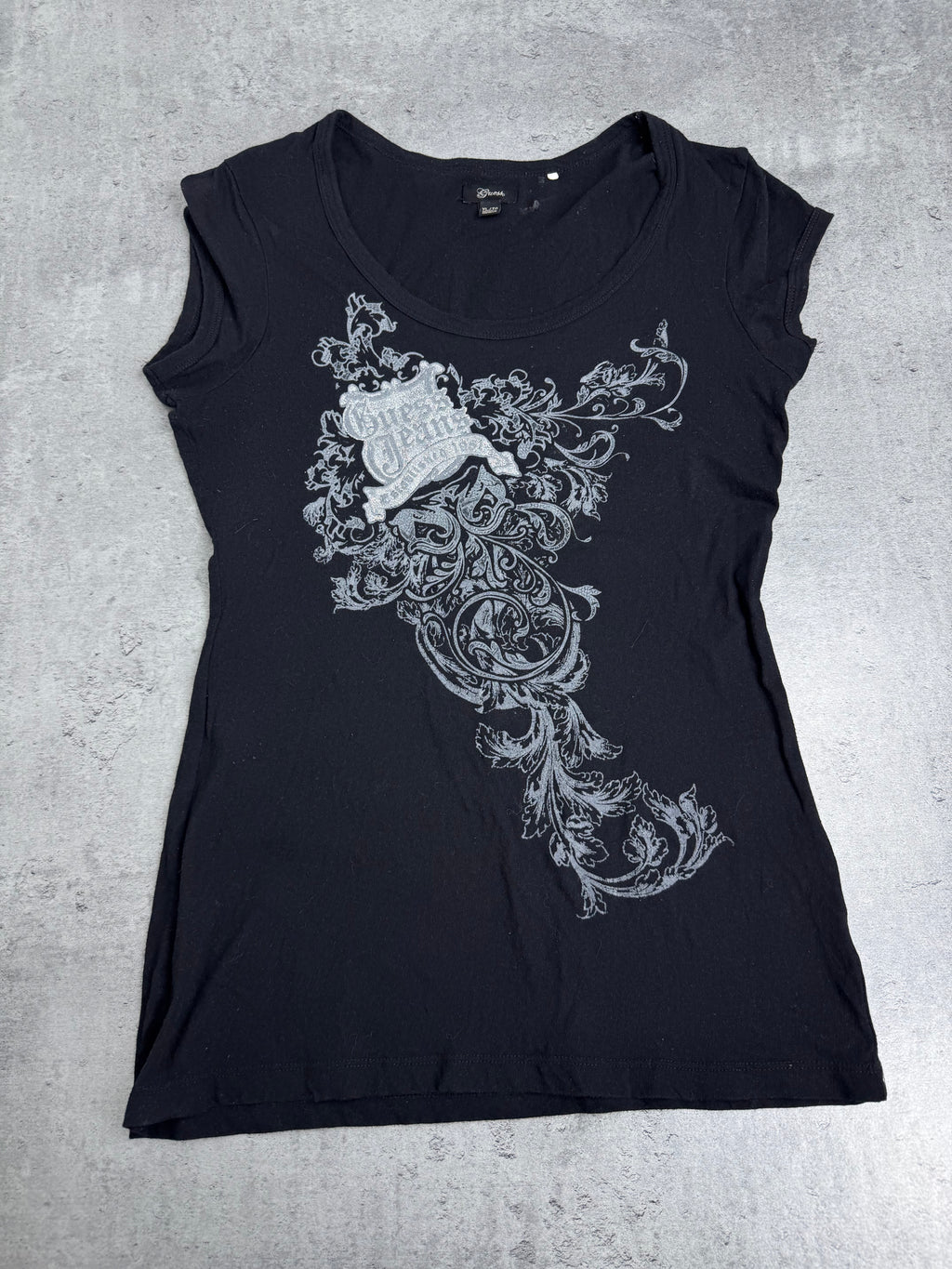 Guess y2k Affliction Style Malgoth Bluzka z Nadrukiem Punk Skull Czaszka 2000s