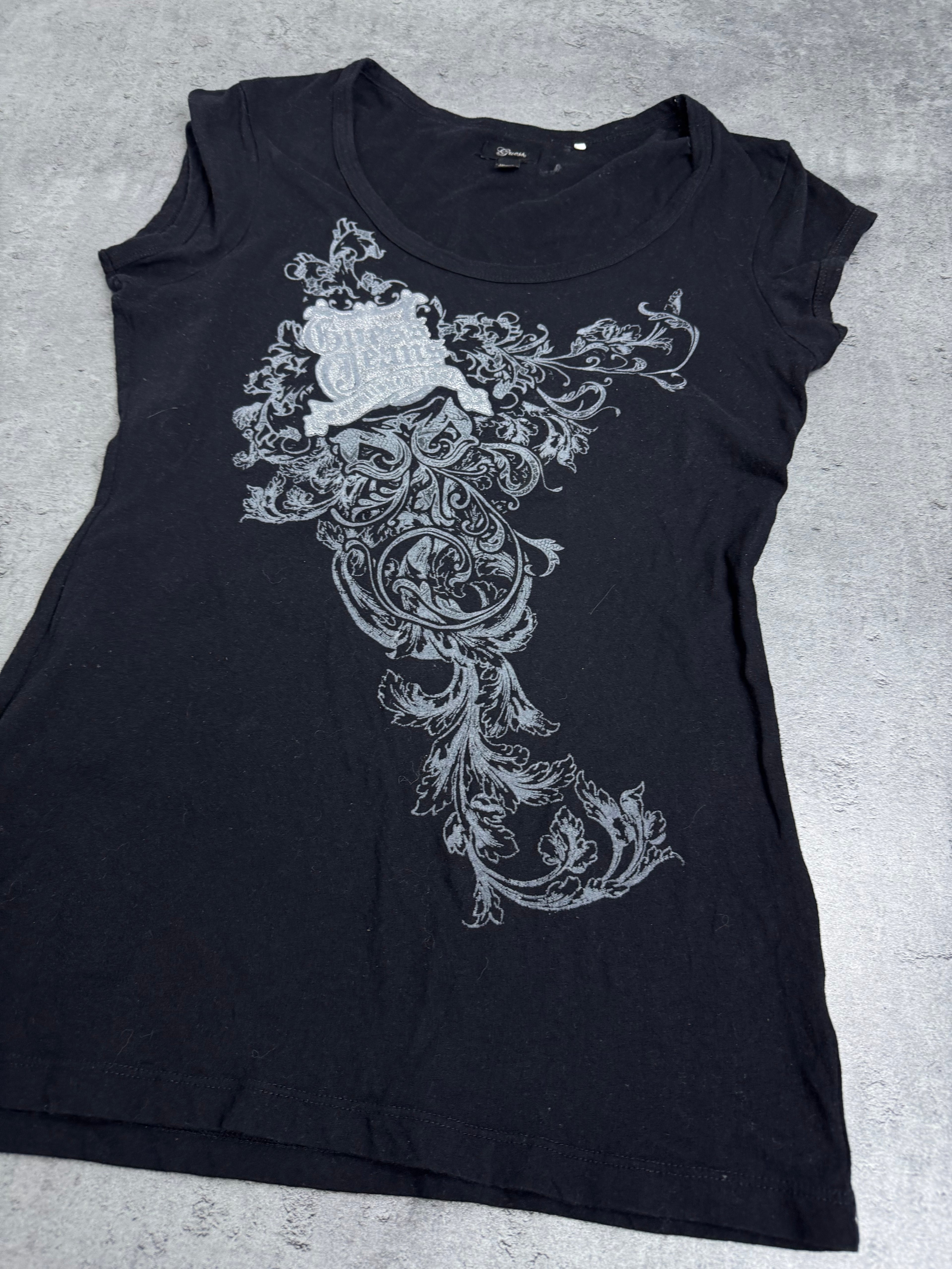 Guess y2k Affliction Style Malgoth Bluzka z Nadrukiem Punk Skull Czaszka 2000s