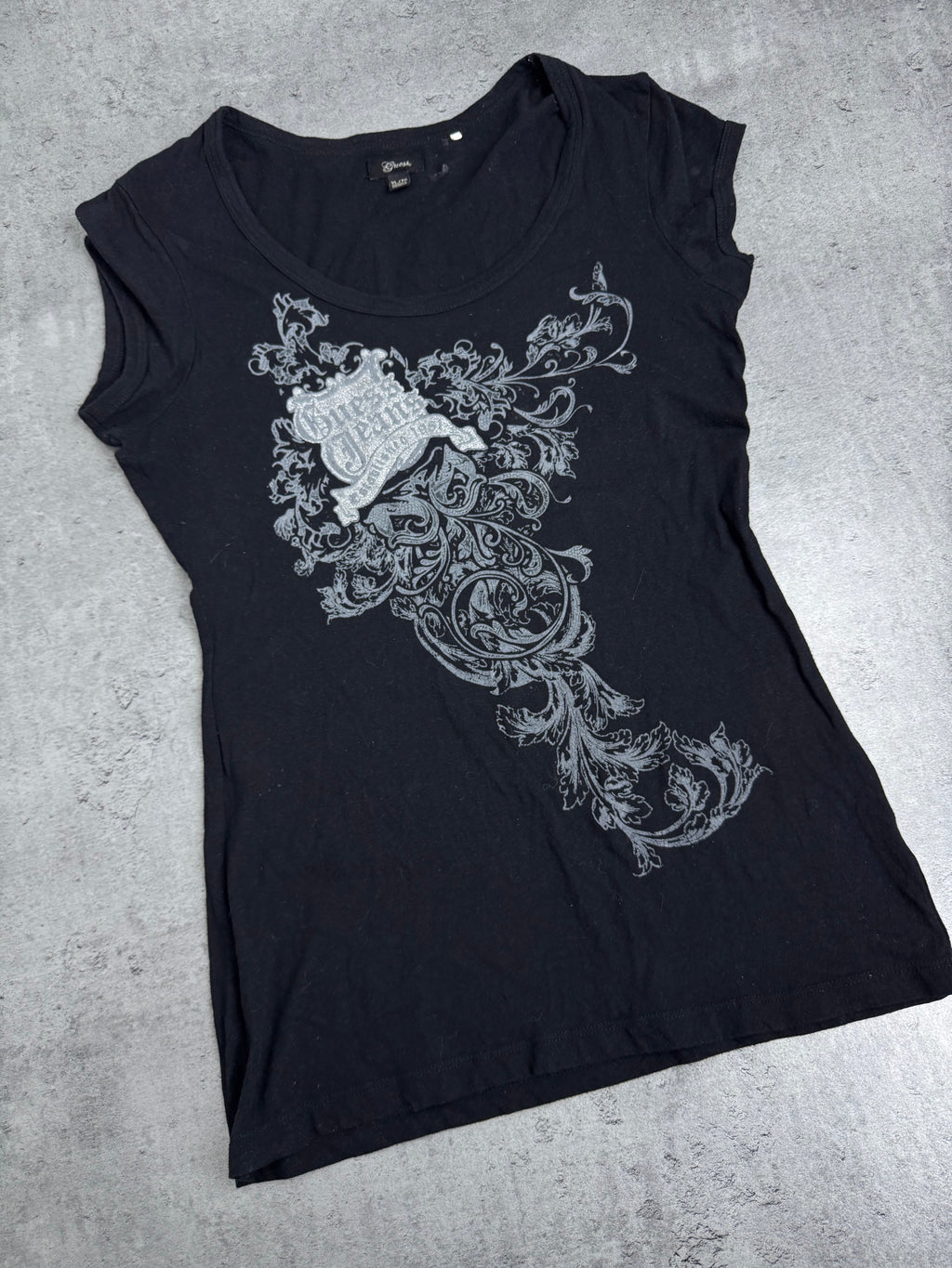 Guess y2k Affliction Style Malgoth Bluzka z Nadrukiem Punk Skull Czaszka 2000s