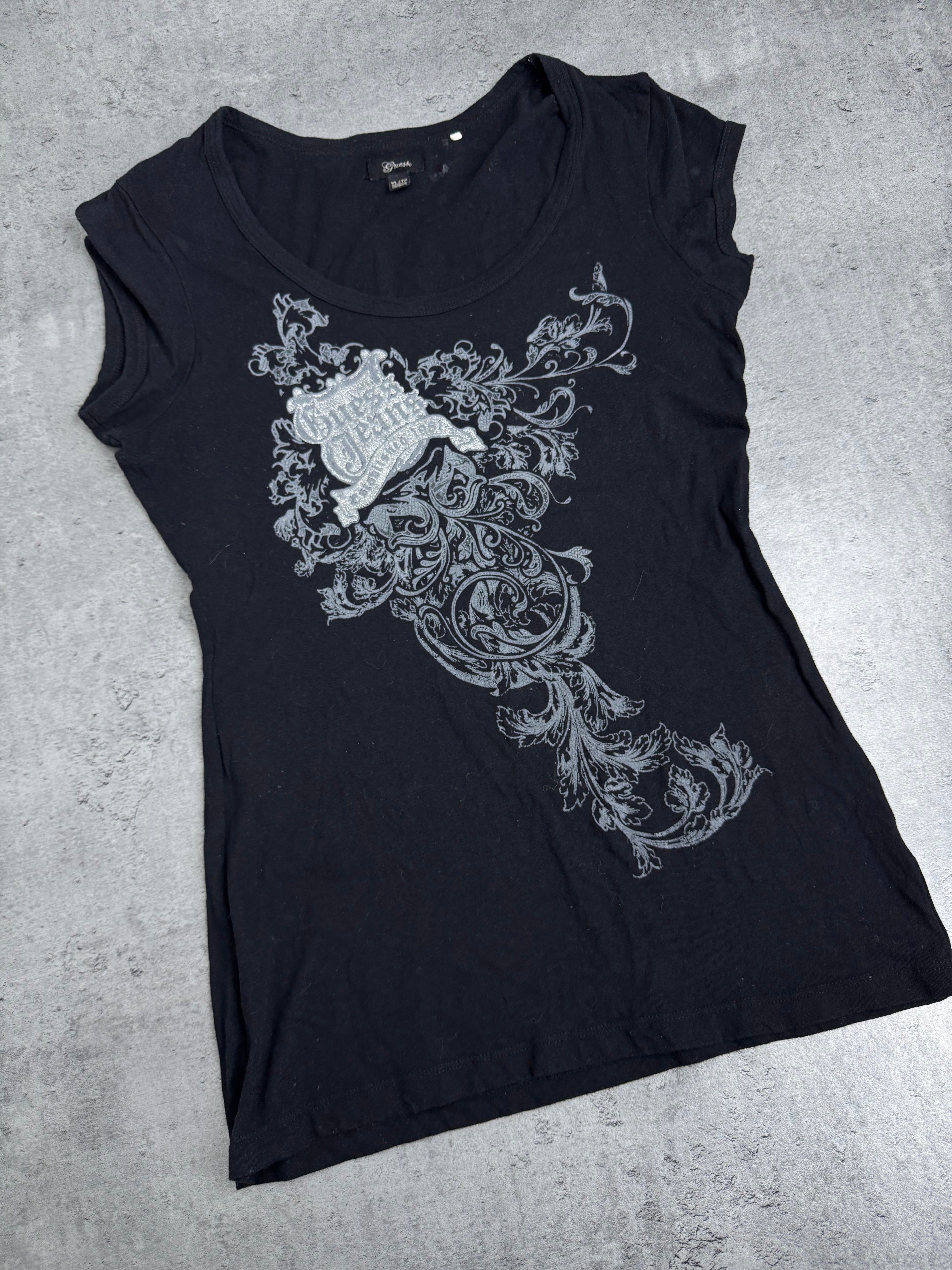 Guess y2k Affliction Style Malgoth Bluzka z Nadrukiem Punk Skull Czaszka 2000s