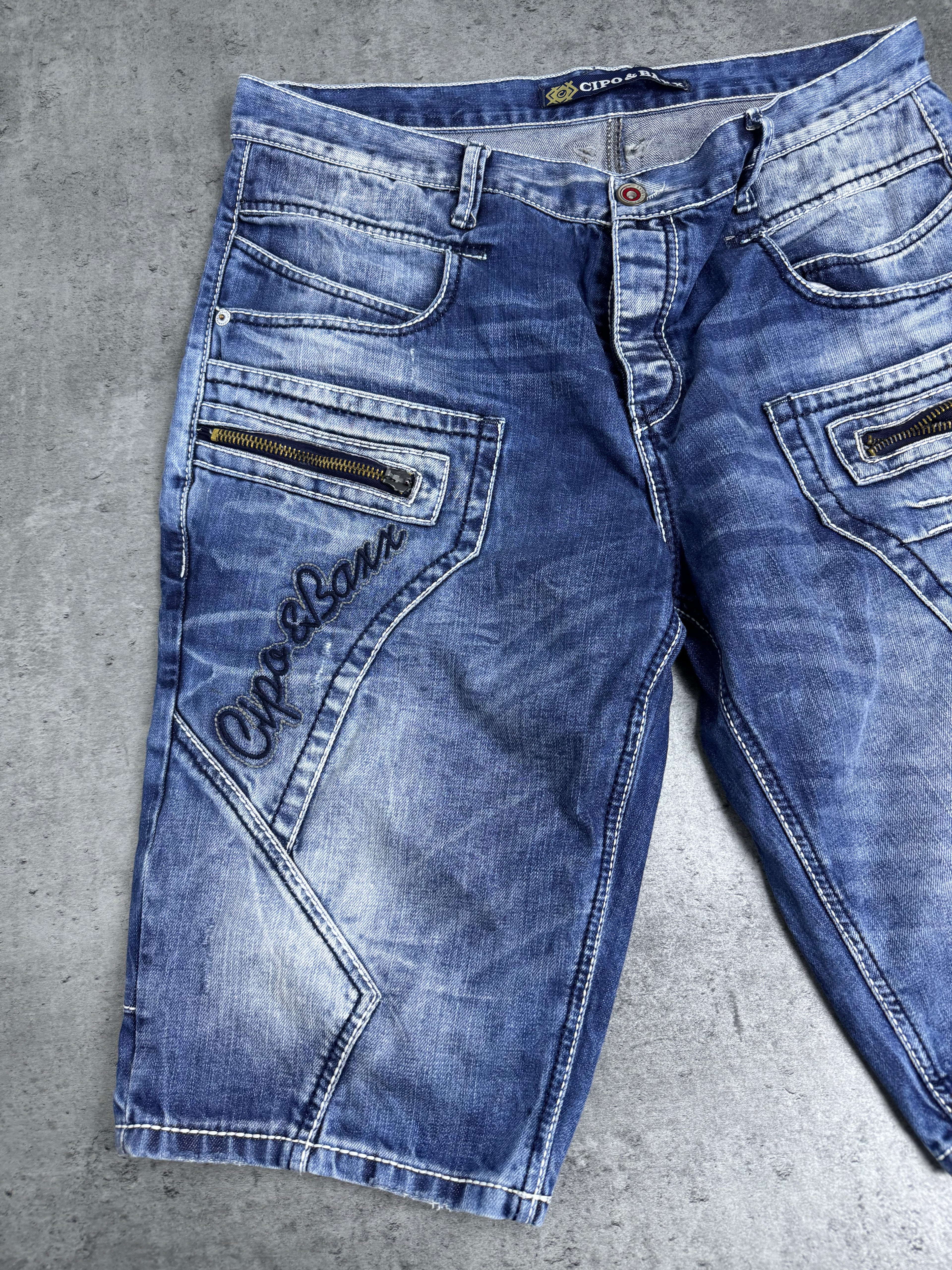 Cipo &amp; Baxx Denim Shorts Y2K Skater Biker Baggy Cargo Zip Jeans Jorts Vintage Biker