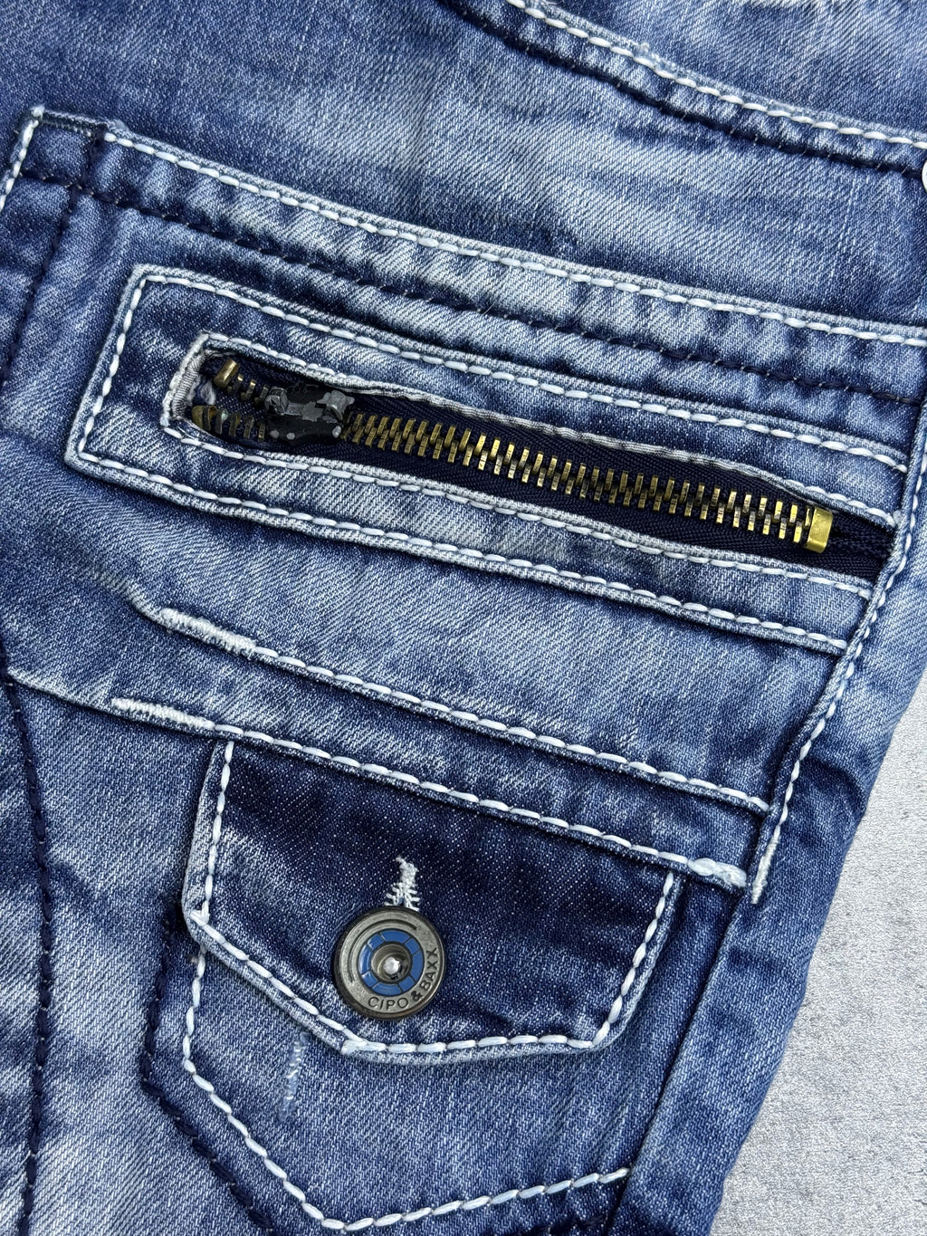 Cipo &amp; Baxx Denim Shorts Y2K Skater Biker Baggy Cargo Zip Jeans Jorts Vintage Biker