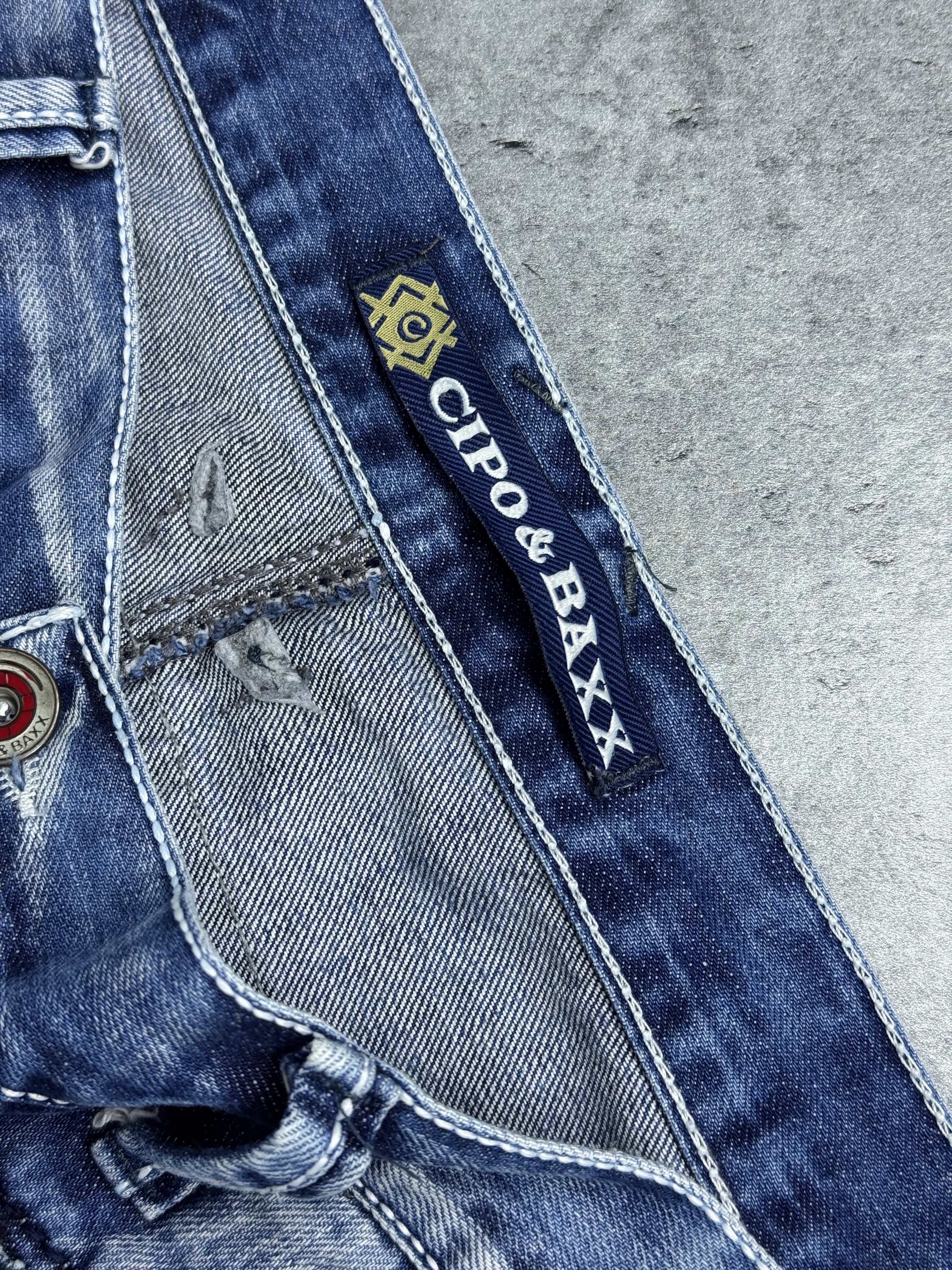 Cipo &amp; Baxx Denim Shorts Y2K Skater Biker Baggy Cargo Zip Jeans Jorts Vintage Biker