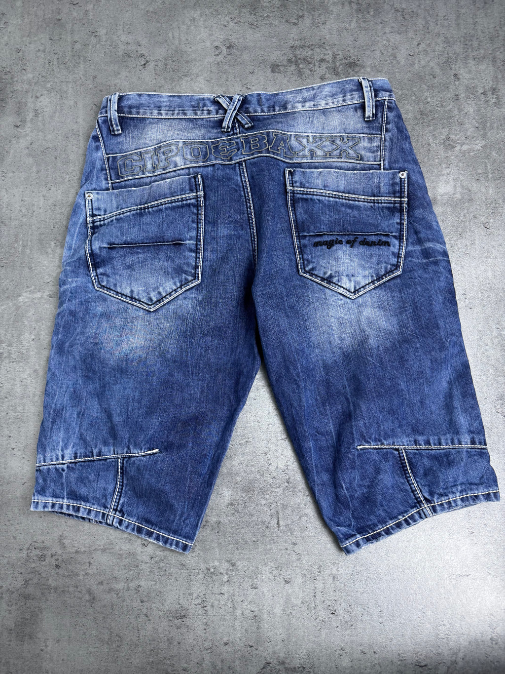 Cipo &amp; Baxx Denim Shorts Y2K Skater Biker Baggy Cargo Zip Jeans Jorts Vintage Biker