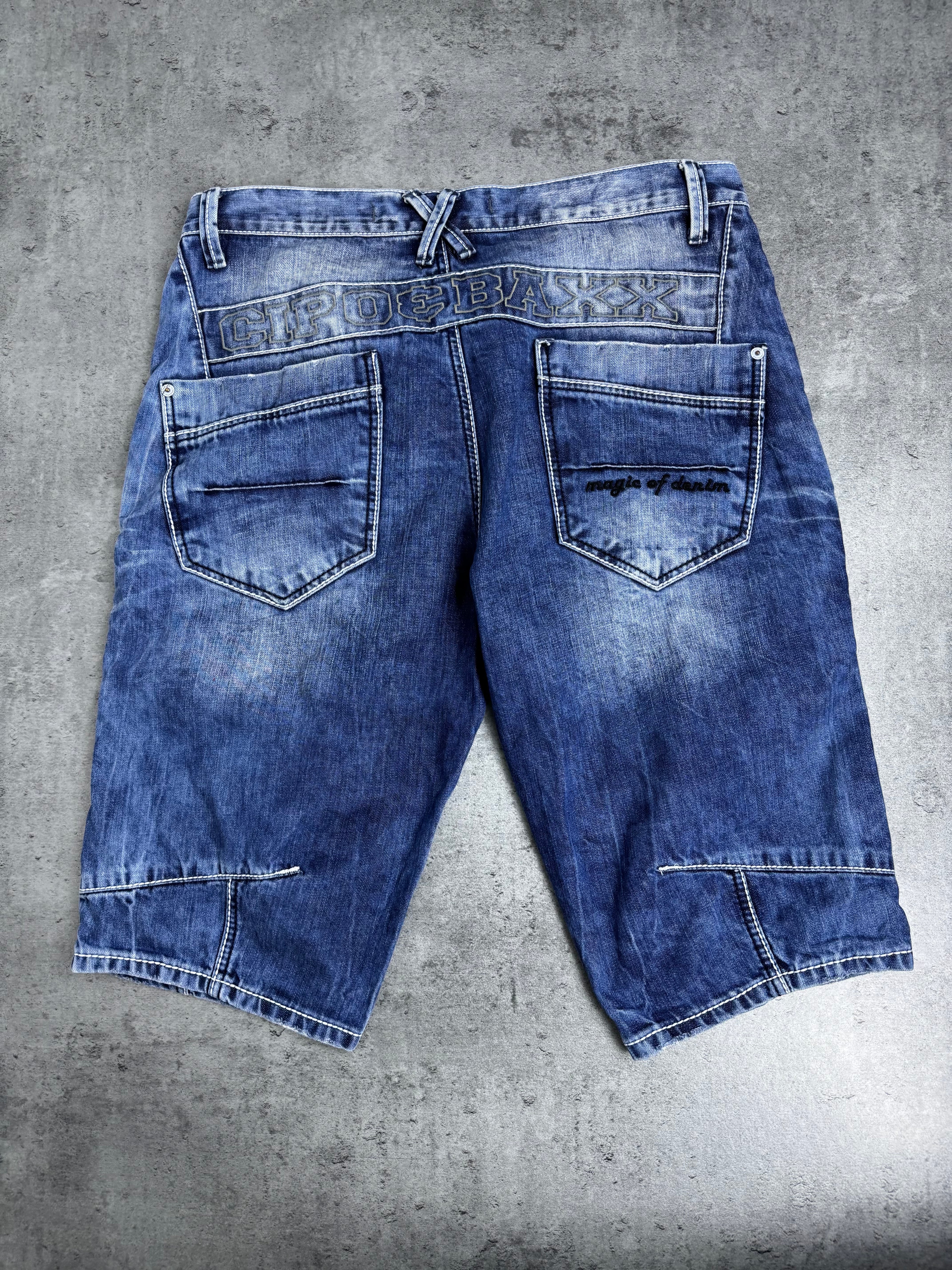 Cipo &amp; Baxx Denim Shorts Y2K Skater Biker Baggy Cargo Zip Jeans Jorts Vintage Biker