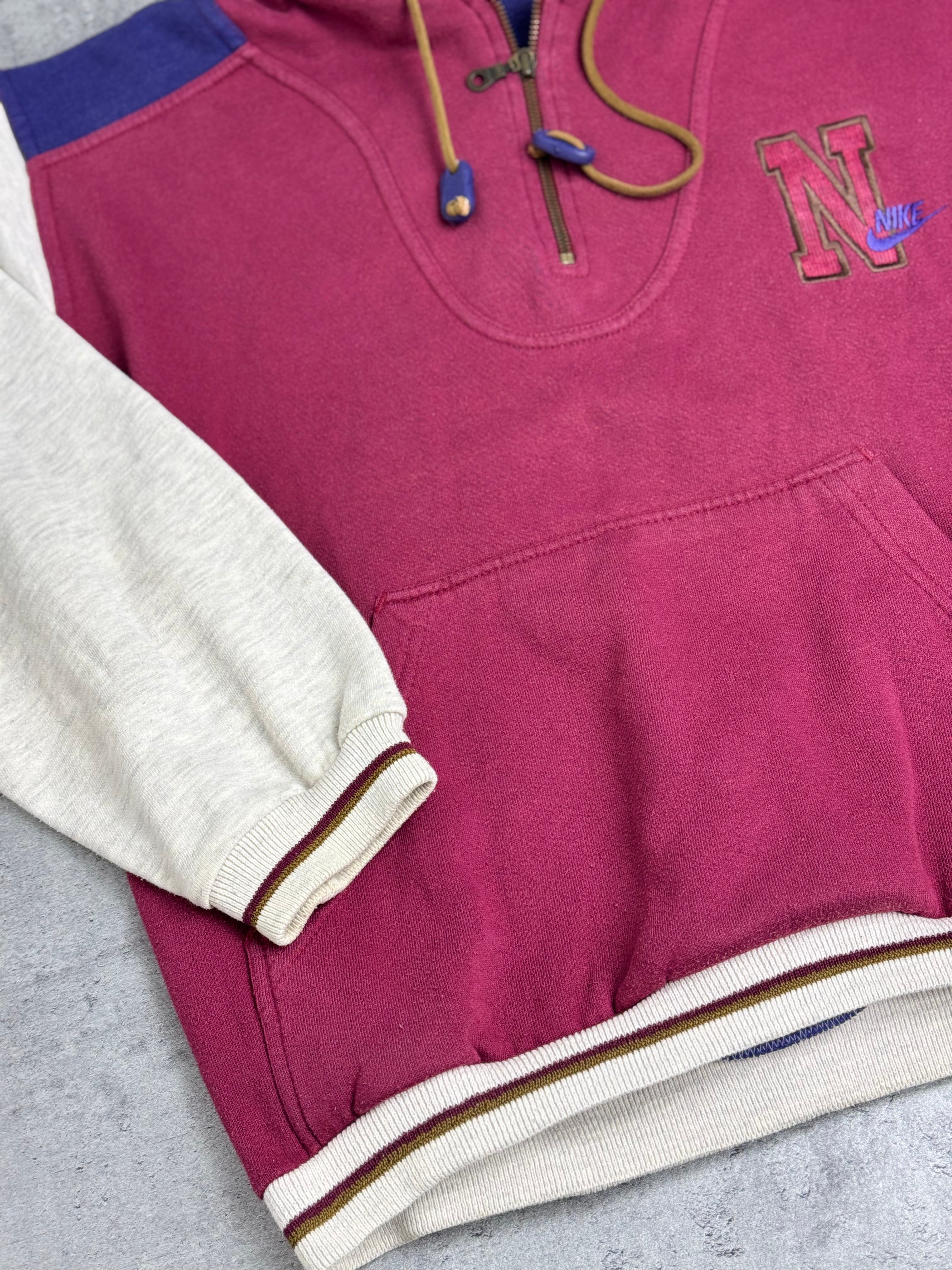 Late 80s 90s Rare Nike Quarter Zip Hoodie Bluza z Kapturem Sportowa Colorblock Vintage College Style