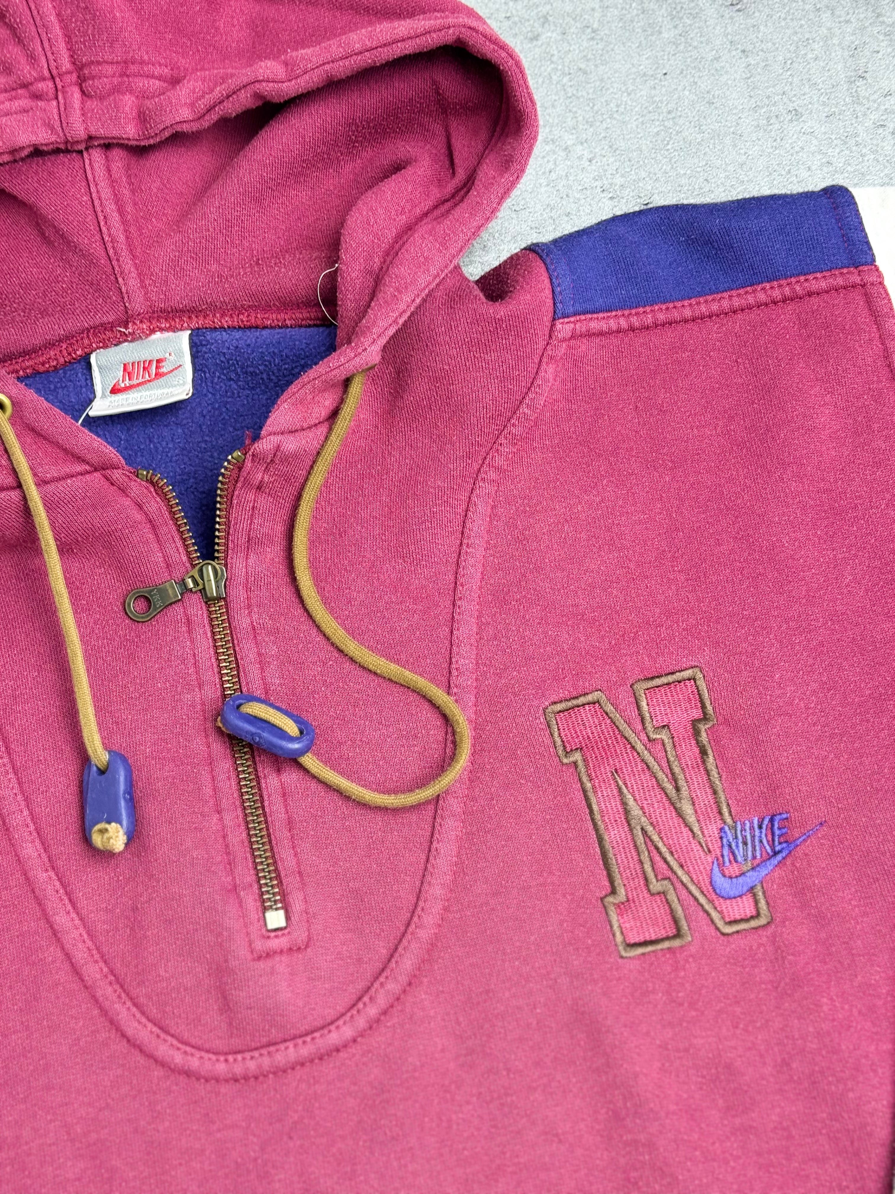 Late 80s 90s Rare Nike Quarter Zip Hoodie Bluza z Kapturem Sportowa Colorblock Vintage College Style